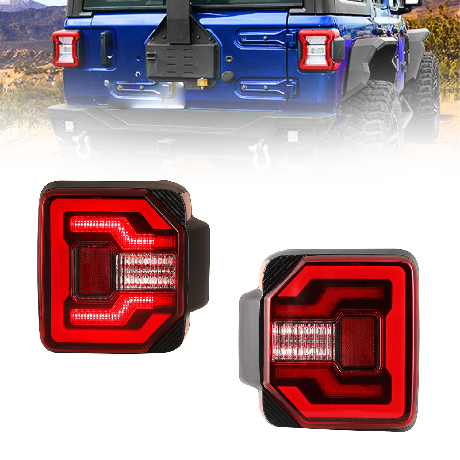 LED Tail Lights for Jeep Wrangler 2018-2025 - Dynamic DRL, Sequential Turn Signals, Reverse & Brake Lights (Red Lens) | Perfect for Off-Roading & Night Driving