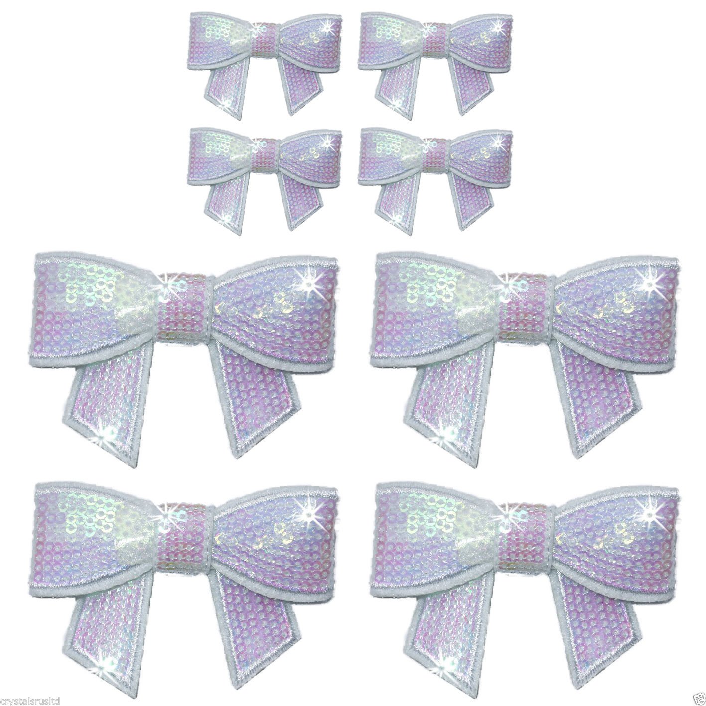 8-Pack Cute Sequin Pearl Bows Iron-On Fabric Patches for T-Shirts, Jackets & DIY Crafts - Perfect for Embellishing Clothes, Bags & Accessories