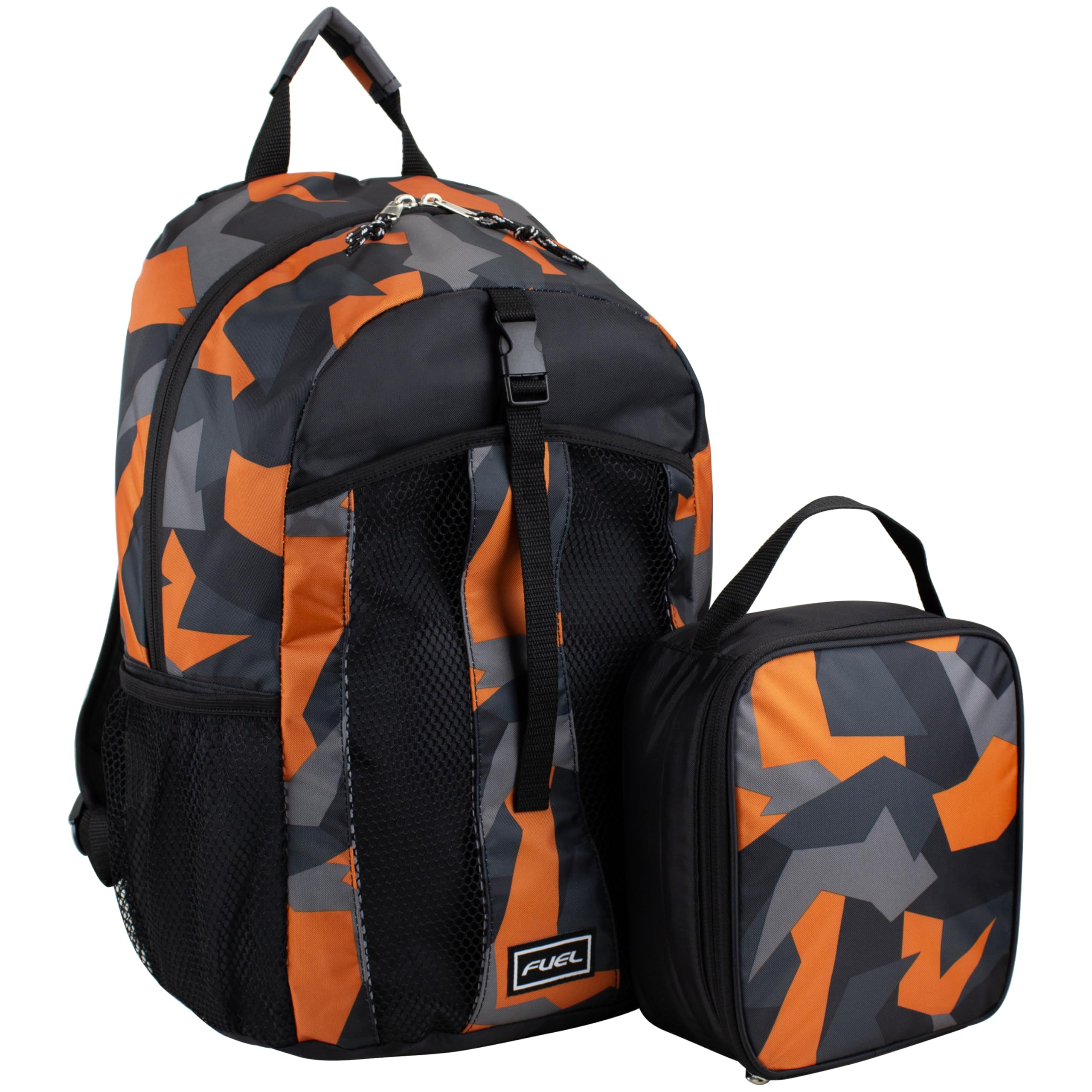 FUEL Insulated Lunch Backpack Set - Water Resistant Dome Bookbag with Thermal Cooler Lunch Box for Office, Travel & School - Reusable Soft Lunch Bag (Orange & Black) - Perfect for Work Commutes, Picnics & Outdoor Activities