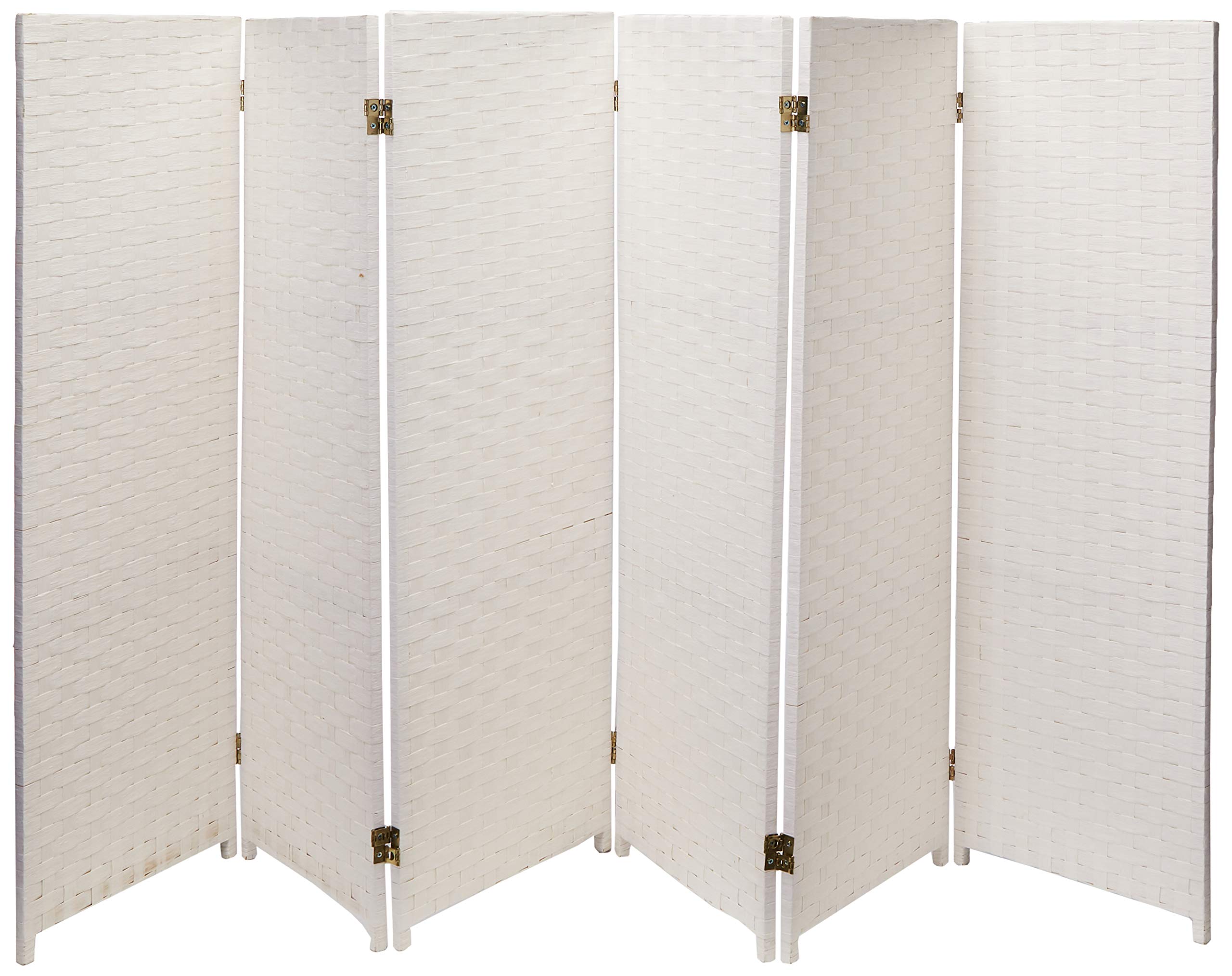 4 ft. Tall White Woven Fiber Room Divider - 6 Panel Oriental Privacy Screen for Home, Office & Studio Decor