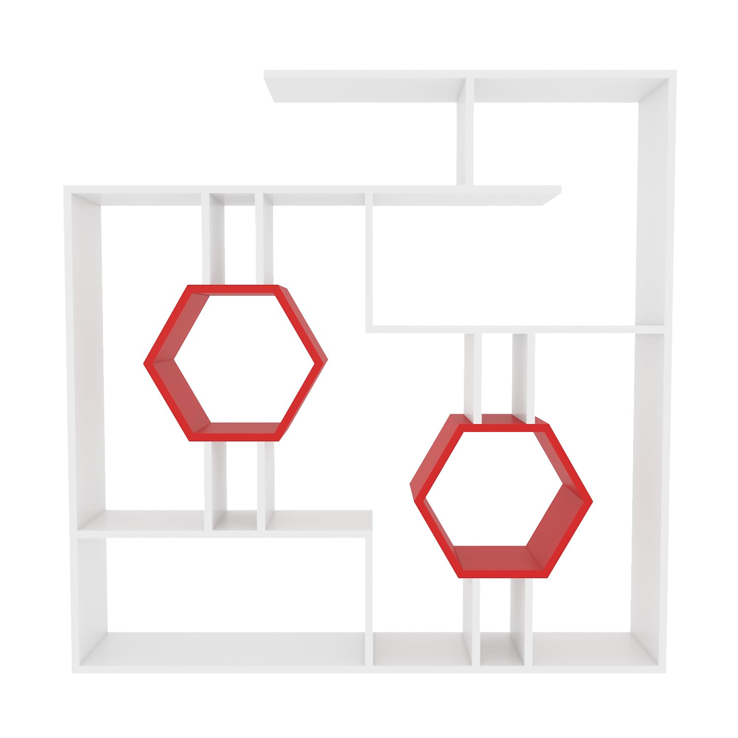 Decorotika Tamara Geometric Bookcase - Modern White & Red Cubic Bookshelf with Storage | Perfect for Living Room, Bedroom & Office Organization