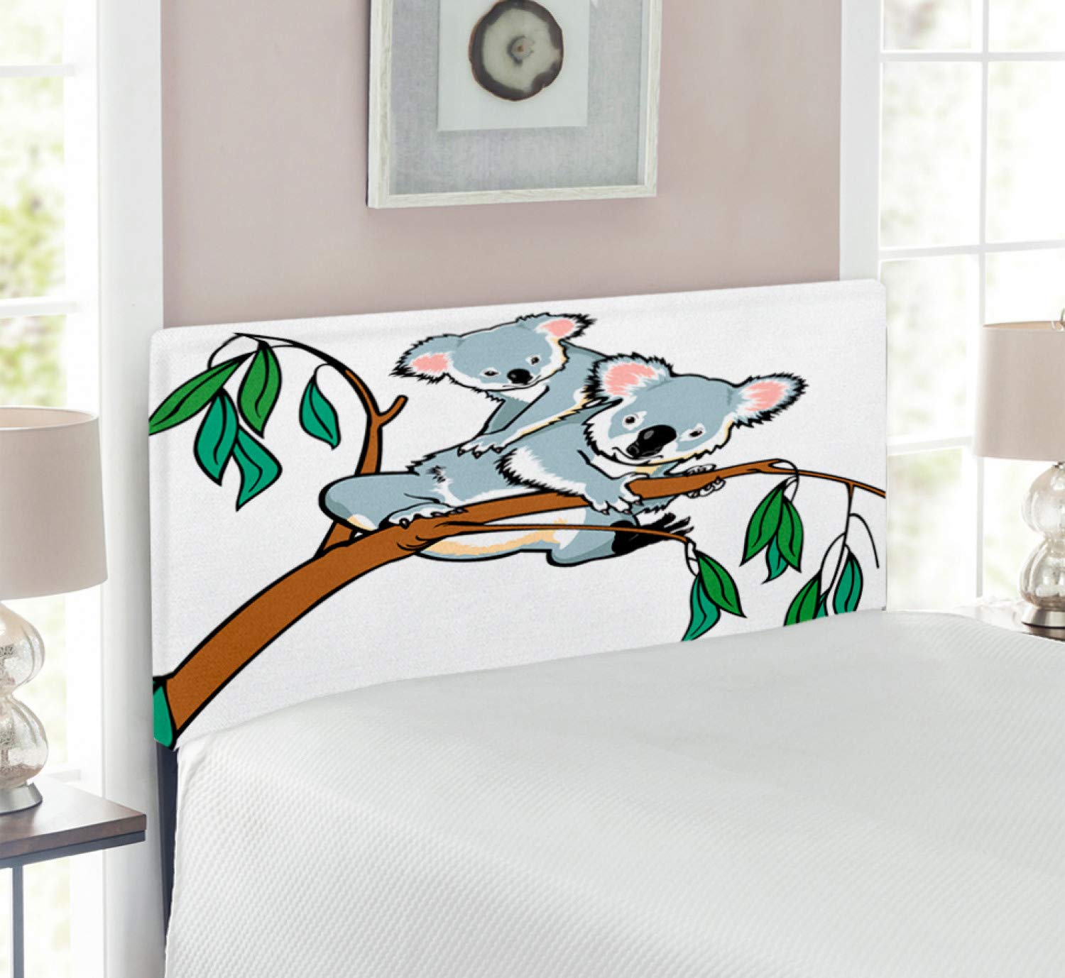 Ambesonne Tropical Animals Headboard - Mother & Koala Climbing Eucalyptus Tree Wildlife Forest Design - Upholstered Decorative Metal Bed Headboard with Memory Foam - Twin Size Brown Grey - Perfect for Kids' Rooms & Wildlife-Themed Bedrooms