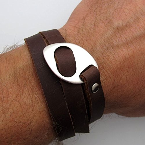 Men's Gray Leather Wrap Bracelet - Unisex Adjustable ID Bracelet - Personalized Engraved Jewelry Gift for Him - Perfect for Casual Wear, Date Nights & Gifts
