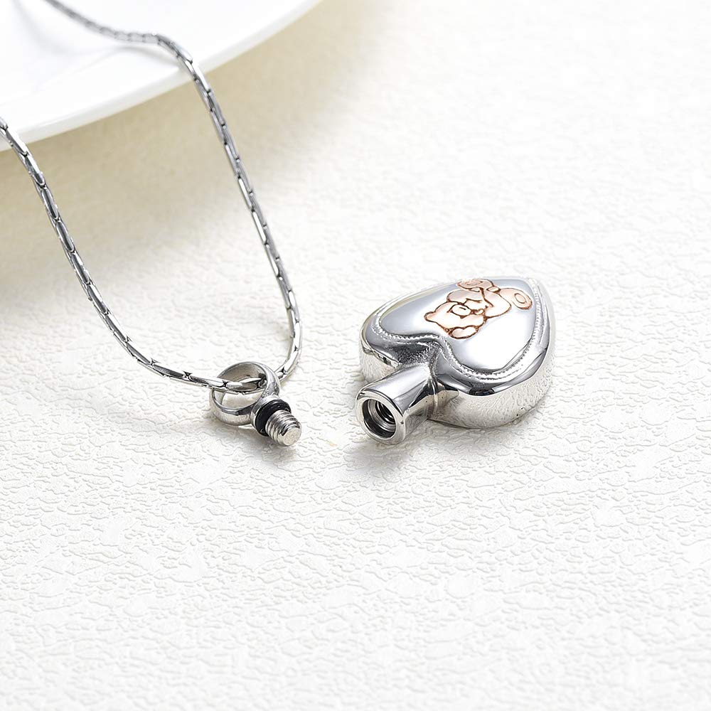 ConstantLife Memorial Teddy Bear Heart Charm Pendant Necklace - Stainless Steel Urn Jewelry for Ashes Keepsake - Perfect for Remembrance Gifts, Sympathy Jewelry & Memorial Services