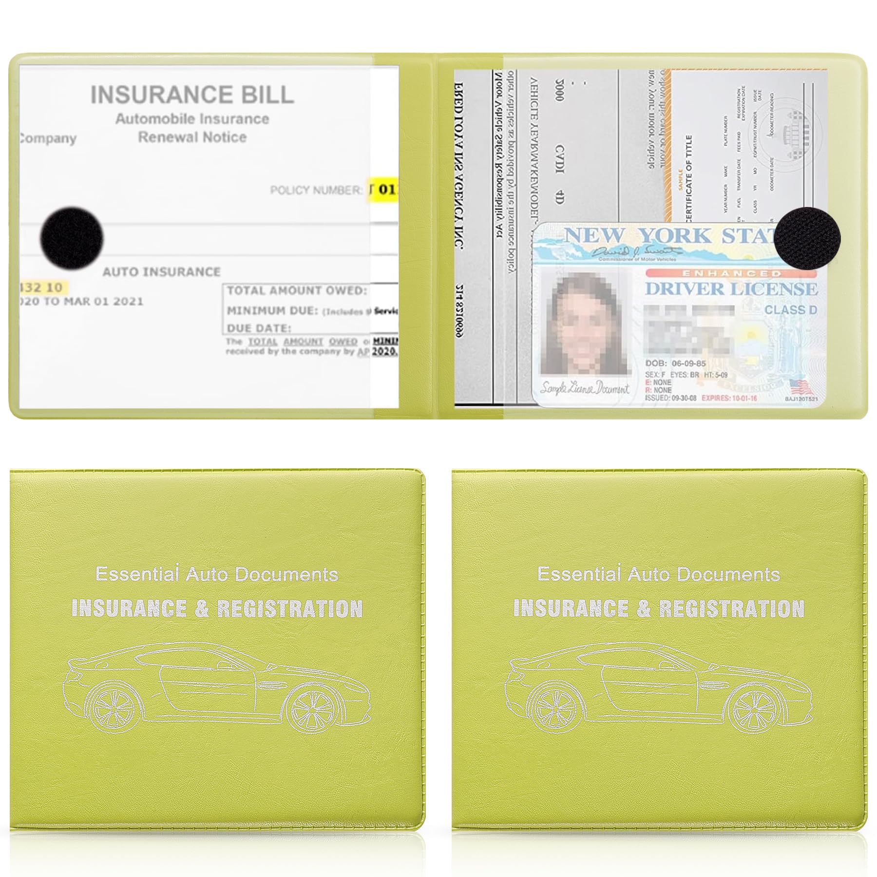 UYYE Car Registration & Insurance Card Holder - 2 Pack Vehicle Glove Box Organizer for Documents, Cards, License Plate - Durable Interior Car Accessories for Easy Storage & Quick Access