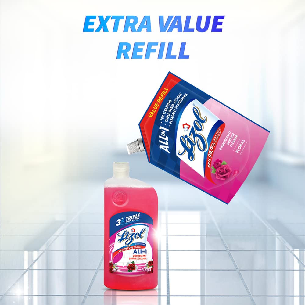 Lizol 1800ml Floral Disinfectant Surface & Floor Cleaner Liquid Refill Pack - Kills 99.9% Germs | All-Purpose Floor Cleaner for Tile, Wood & Marble | Ideal for Homes, Offices & Hospitals | India's #1 Trusted Floor Disinfectant
