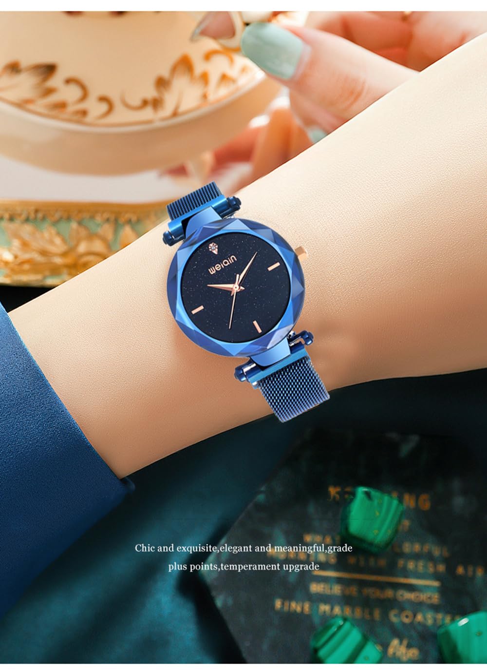 Rose Gold Women's Watch - Japan Quartz, Stainless Steel Magnetic Mesh Band, Waterproof for Daily Wear