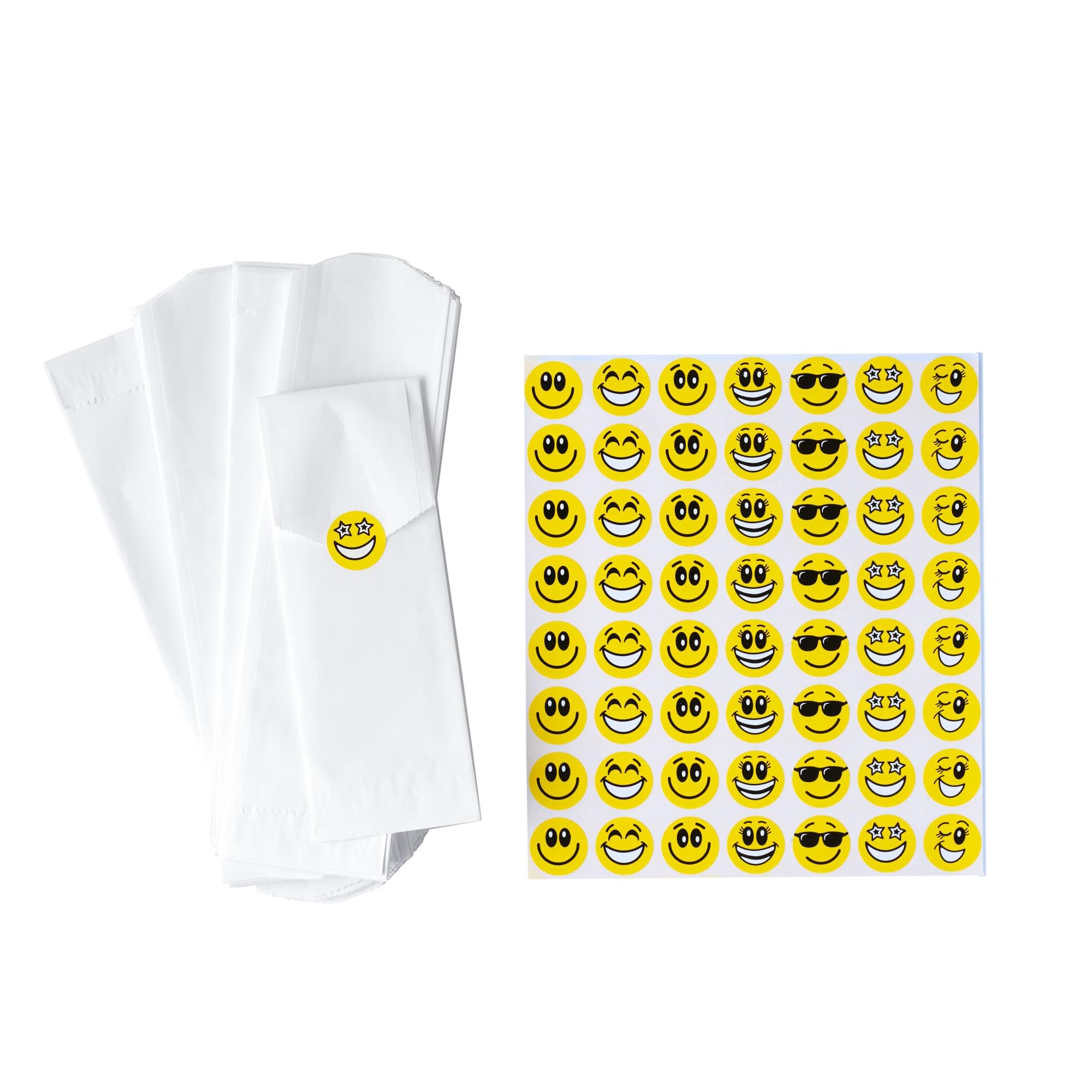 110-Count Disposable Silverware Bags - Bulk Paper Cutlery Sleeves for Parties, Weddings & Catering (Includes Smiley Face Stickers) - Eco-Friendly Utensil Holders for Churros, Snacks & On-the-Go Meals