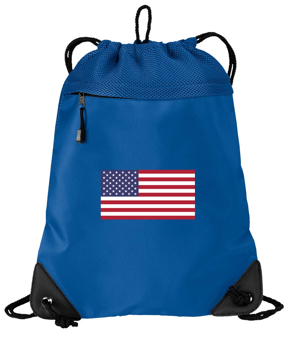 American Flag Drawstring Backpack - USA Patriotic Cinch Bag with Breathable Mesh & Soft Microfiber - Perfect for School, Sports, Travel & Outdoor Activities