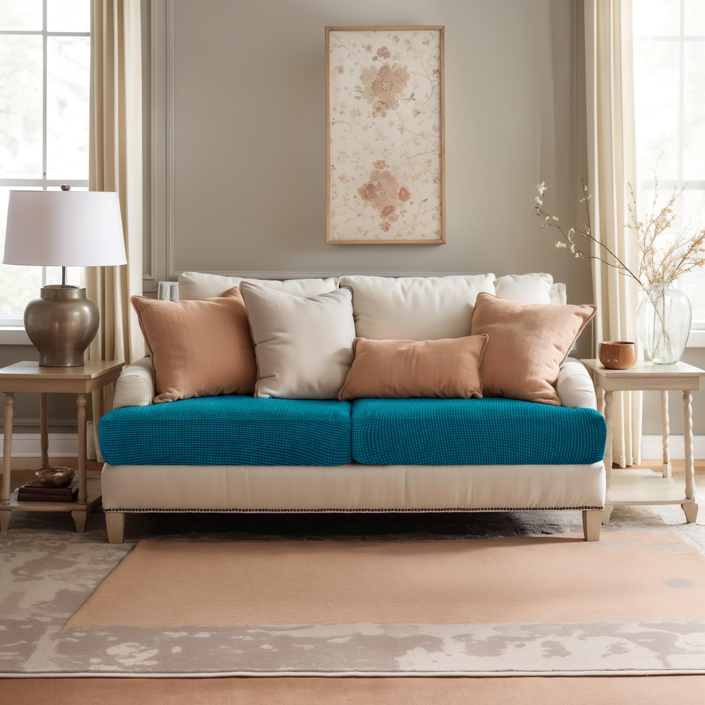SUBRTEX Stretch Couch Cushion Covers - Elastic Spandex Slipcovers for Sofa, Loveseat, RV & Chair Seats - 2-Piece Set (Blue) - Perfect for Home, Office & Travel Protection