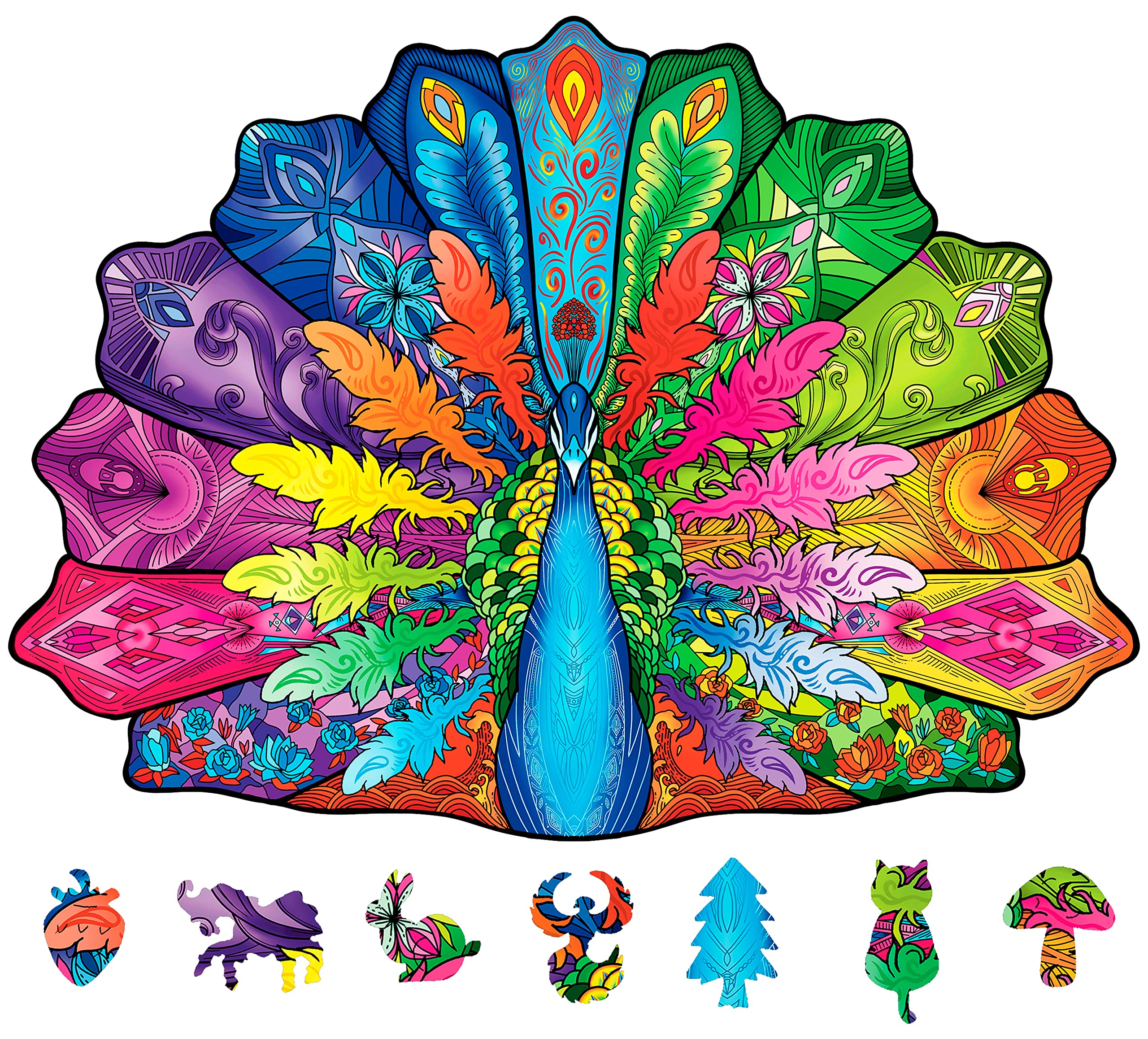Premium Wooden Jigsaw Puzzles for Adults - 136 Piece Peacock Animal Shaped Puzzle (13.7