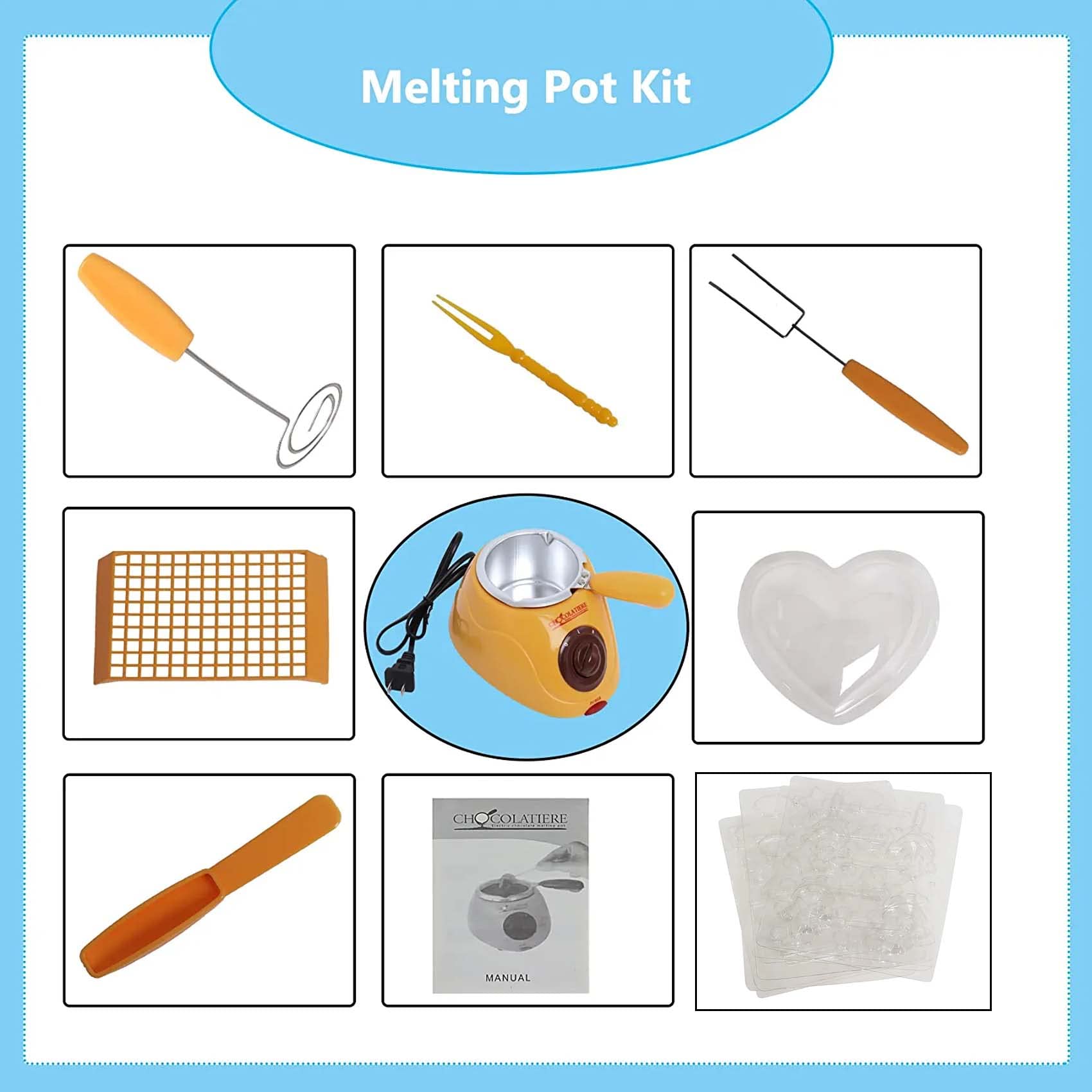 Electric Chocolate Melting Pot Kit - Candy & Chocolate Maker for Baking, DIY Gourmet Tools - Perfect for Home Baking, Candy Making, and Handmade Chocolate Gifts (Yellow)