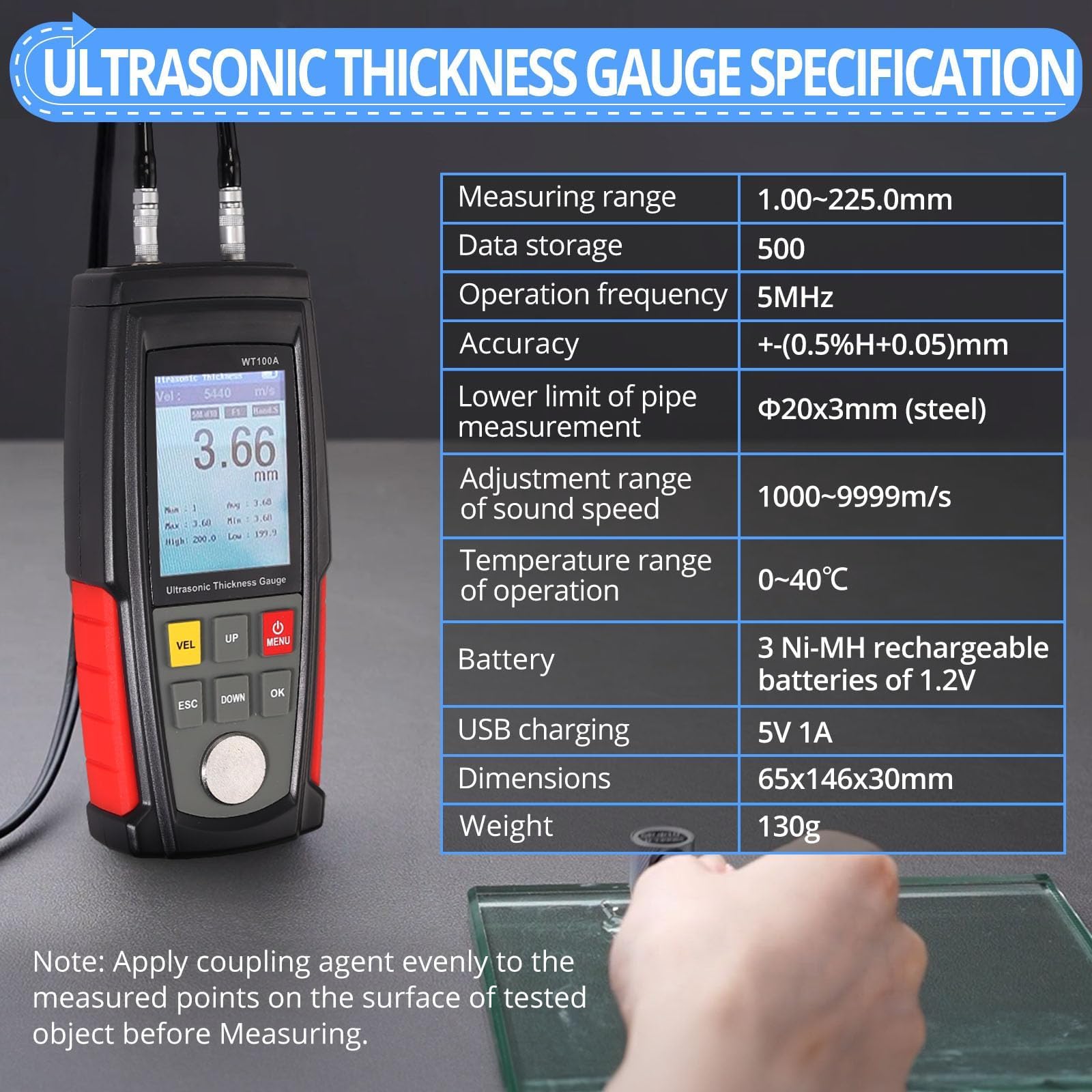Digital Ultrasonic Thickness Gauge Meter - High Precision Metal Thickness Tester for Steel, Aluminum, Copper Plate with LCD Backlight & Data Storage | Industrial Quality Control, Construction & Automotive Measurement Tool