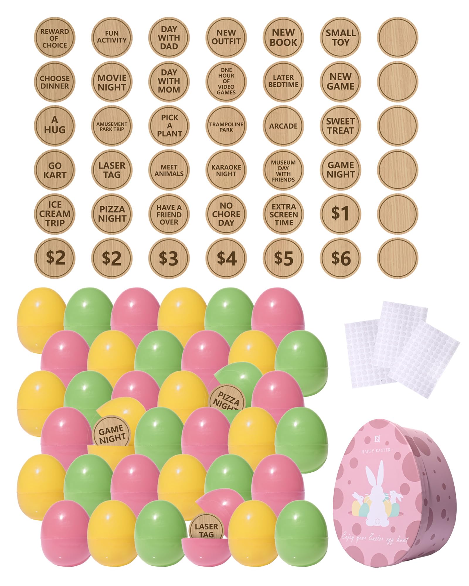 Colorful Wooden Easter Egg Tokens - 36 Unfilled Easter Eggs for Egg Hunt, Party Favors & Kids Gifts | Easter Egg Fillers, Reward Tokens for Easter Celebrations & Spring Festivities