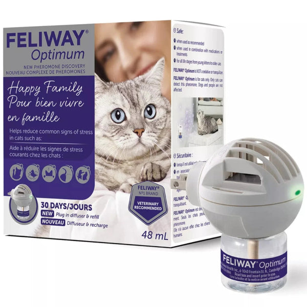 FELIWAY OPTIMUM Cat Calming Diffuser Kit - Reduce Stress & Anxiety in Cats - Plug-in Pheromone Diffuser for Multi-Cat Homes & Vet Visits - Helps with Scratching, Hiding & Urine Marking