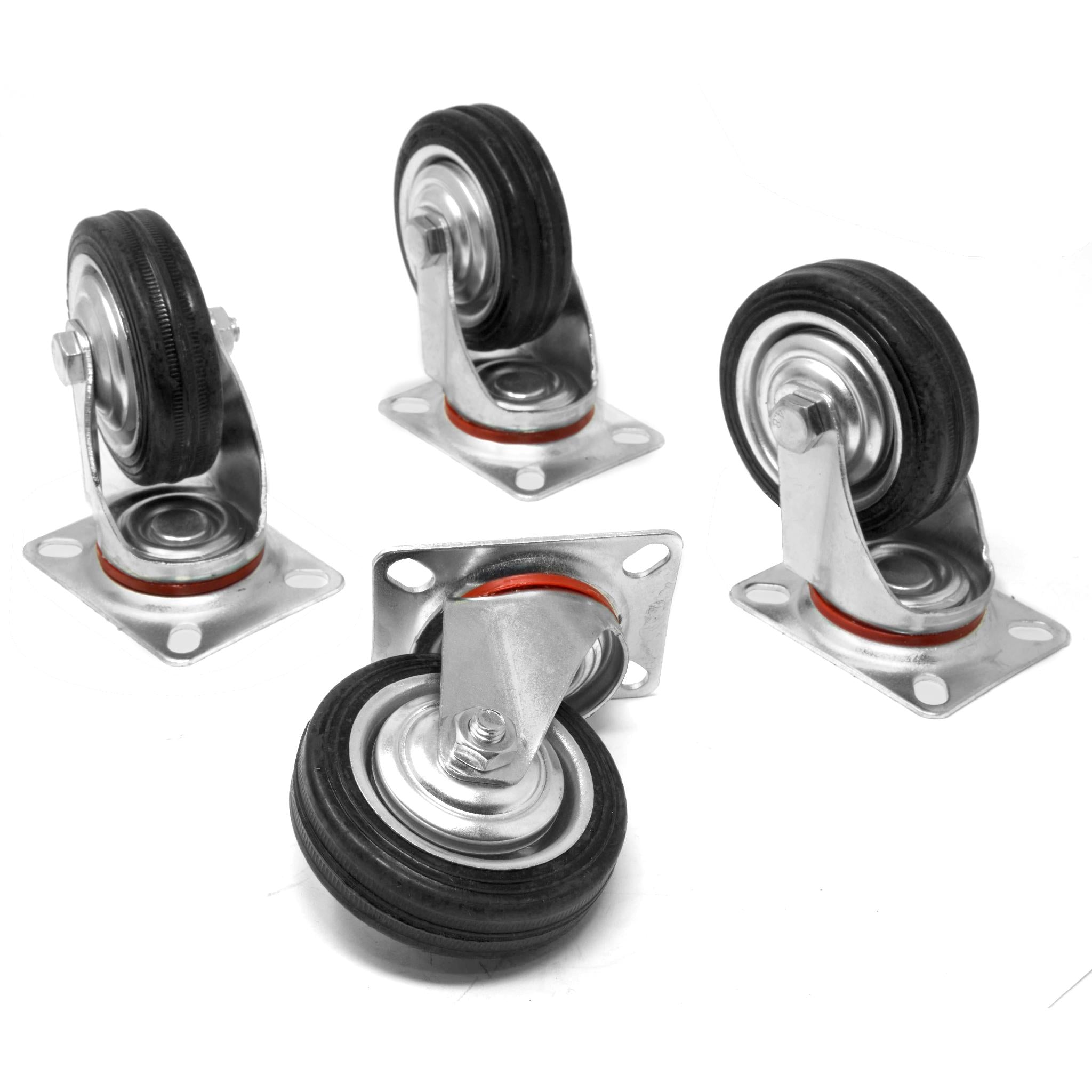 WEN CA5113W 3 Inch Heavy Duty Rubber Swivel Caster Wheels with Roller Bearings - 110 lb Capacity per Caster (Set of 4) - Perfect for Furniture, Carts, Workbenches & Industrial Equipment
