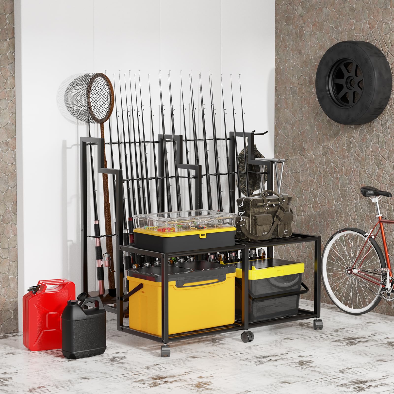 Miratino 24-Rod Large Capacity Fishing Rod Holder for Garage - Heavy Duty Fishing Pole Organizer & Tackle Storage - Perfect for Home, Garage, and Boat Storage