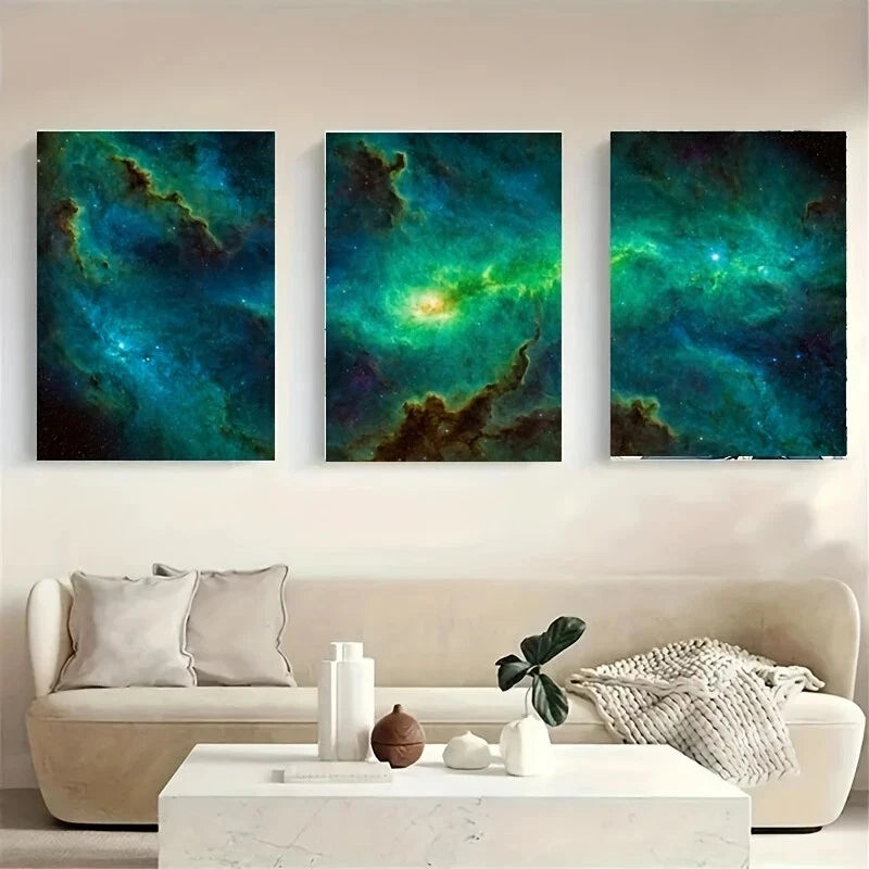 3-Piece Majestic White Wolf Metal Print with Vibrant Nebula - Ready to Hang Wall Art for Living Room, Bedroom & Office Decor