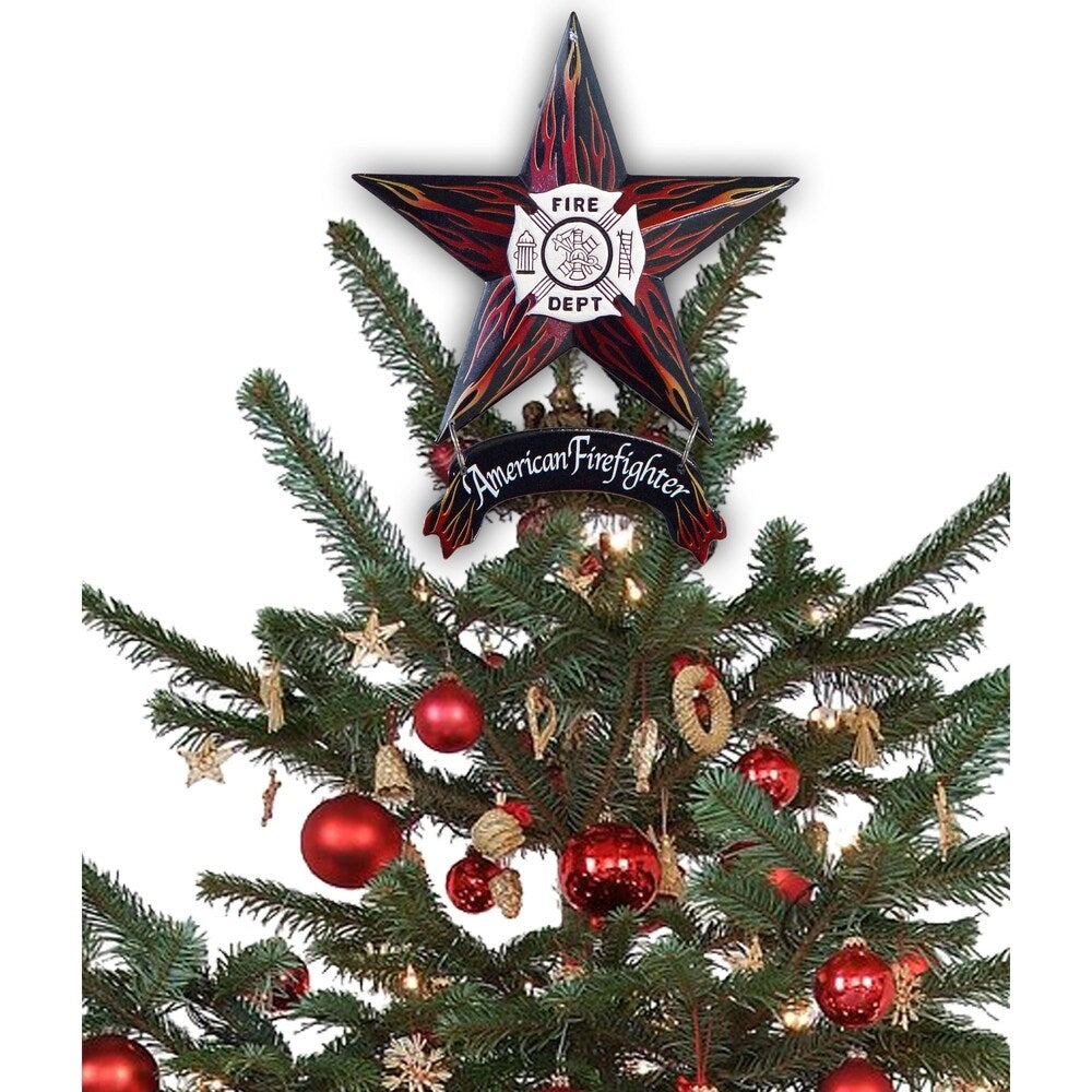 Trendy Décor 4U 6-Pack American Firefighter Star Ornaments - Ready to Hang Christmas Tree Decorations for Fire Station, Home, and Office Holiday Decor