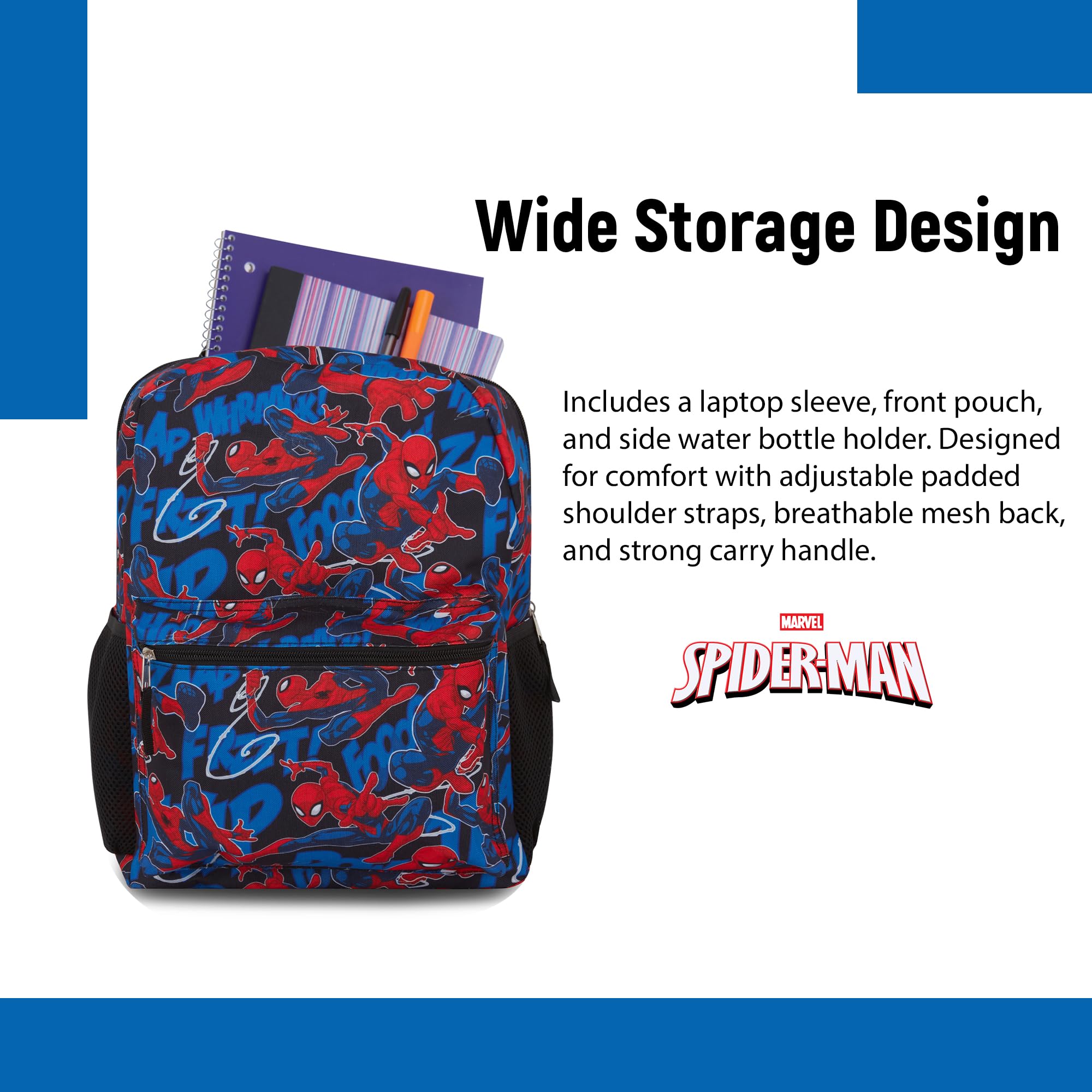 Marvel Comics Spiderman School Backpack for Kids & Adults - Officially Licensed Avengers Bookbag with Spiderman, Captain America & Hulk Design - Durable Laptop & Lunchbox Compatible Backpack for School, Travel & Work (Black Spiderman Style)