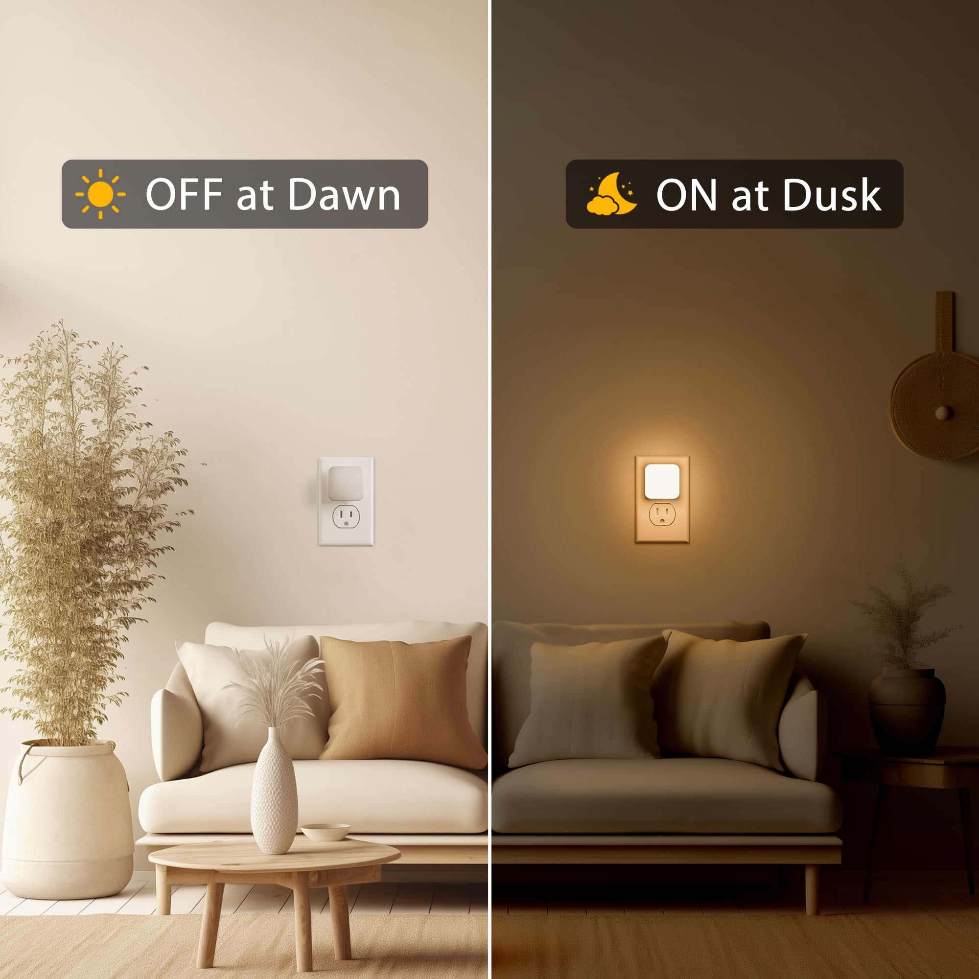 LED Night Lights Plug into Wall with Light Sensor, Dusk to Dawn 0.3W Square Night Light for Kids - 3000K Warm White for Bathroom, Bedroom, Kitchen (2 Pack) - Perfect for Nursery, Hallway & Baby Safety