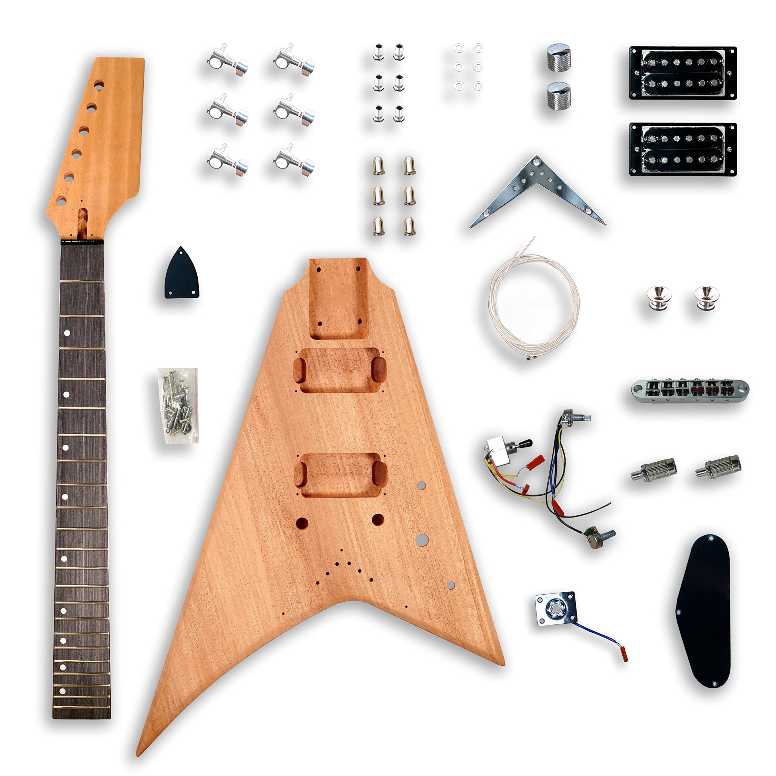 BexGears DIY SFV Electric Guitar Kit - Mahogany Body & Neck, Composite Ebony Fingerboard - Build Your Own Custom Guitar for Beginners, Hobbyists & Musicians - Perfect for Home Studio, Live Performances & Gift Giving
