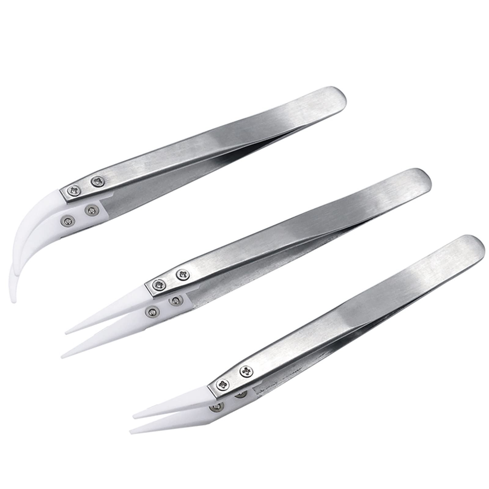 Professional Ceramic Hair Removal Tweezers - Heat Resistant & Non-Conductive Stainless Steel Body - Multi-Function Beauty Tool Kit for Eyebrow Shaping, Splinter Removal & Crafting (Silver01/Silver02) - Perfect for Home Salon, Travel & DIY Projects
