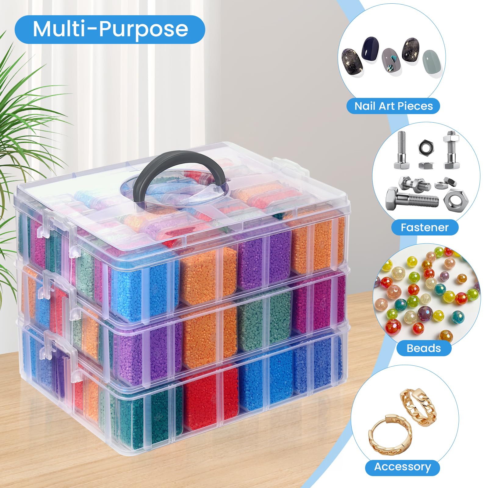 84 Pcs Small Bead Organizer Box with 3-Tier Storage, Stackable Plastic Jewelry Case for Bracelet Making, DIY Crafts, Nail Charms - Portable Bead Storage Solution for Jewelry Artists & Craft Enthusiasts