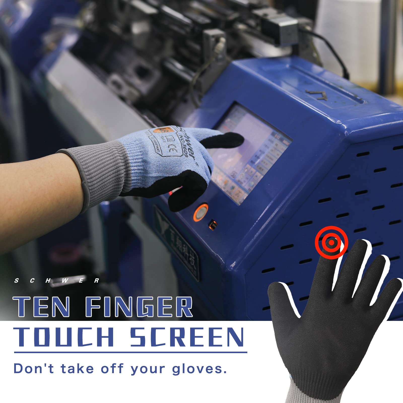 ANSI A8 Cut Resistant Work Gloves - Heavy Duty Protection with Strong Grip, Durable & Anti-Slip for Construction, Metalworking & Food Processing (Blue, Large) - Ideal for Industrial Safety & Sharp Object Handling