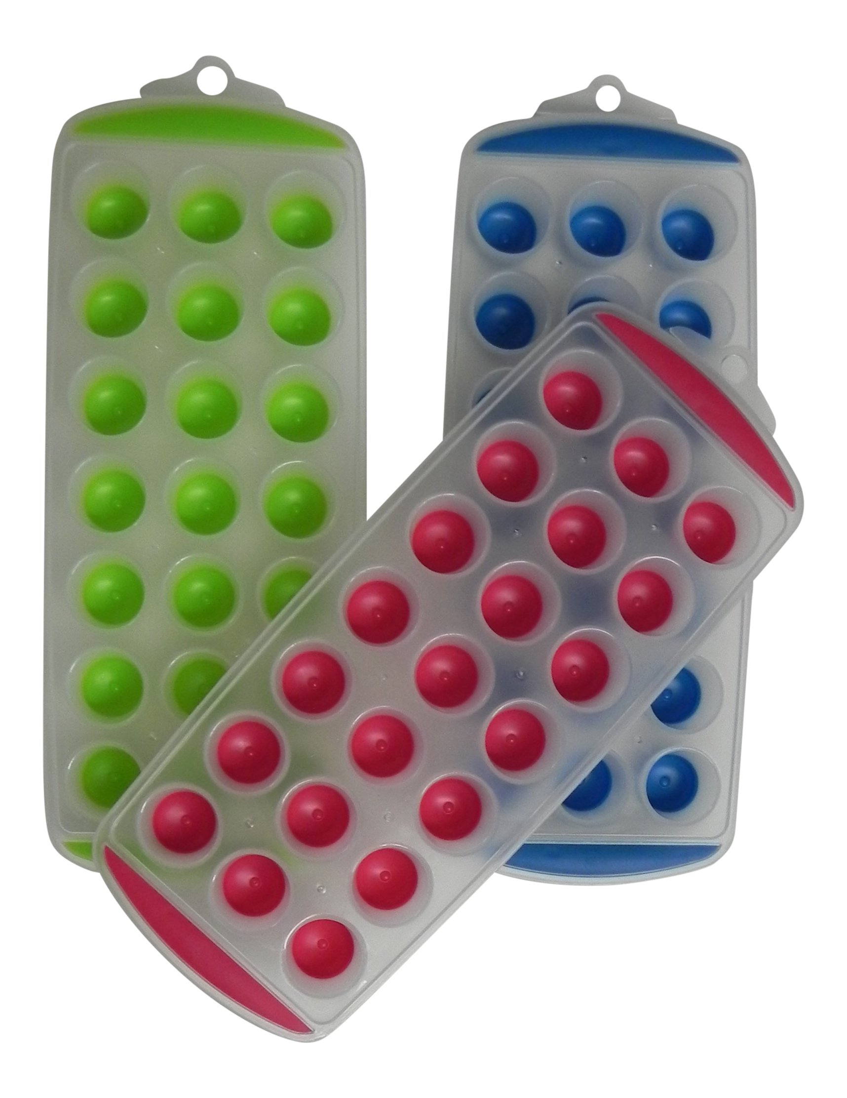 Flexible Silicone Mini Ice Cube Trays Set of 3 - Easy Push Pop Out Round Ice Molds for Cocktails, Smoothies & Water Bottles - BPA Free Reusable Ice Cube Maker for Home & Office Use