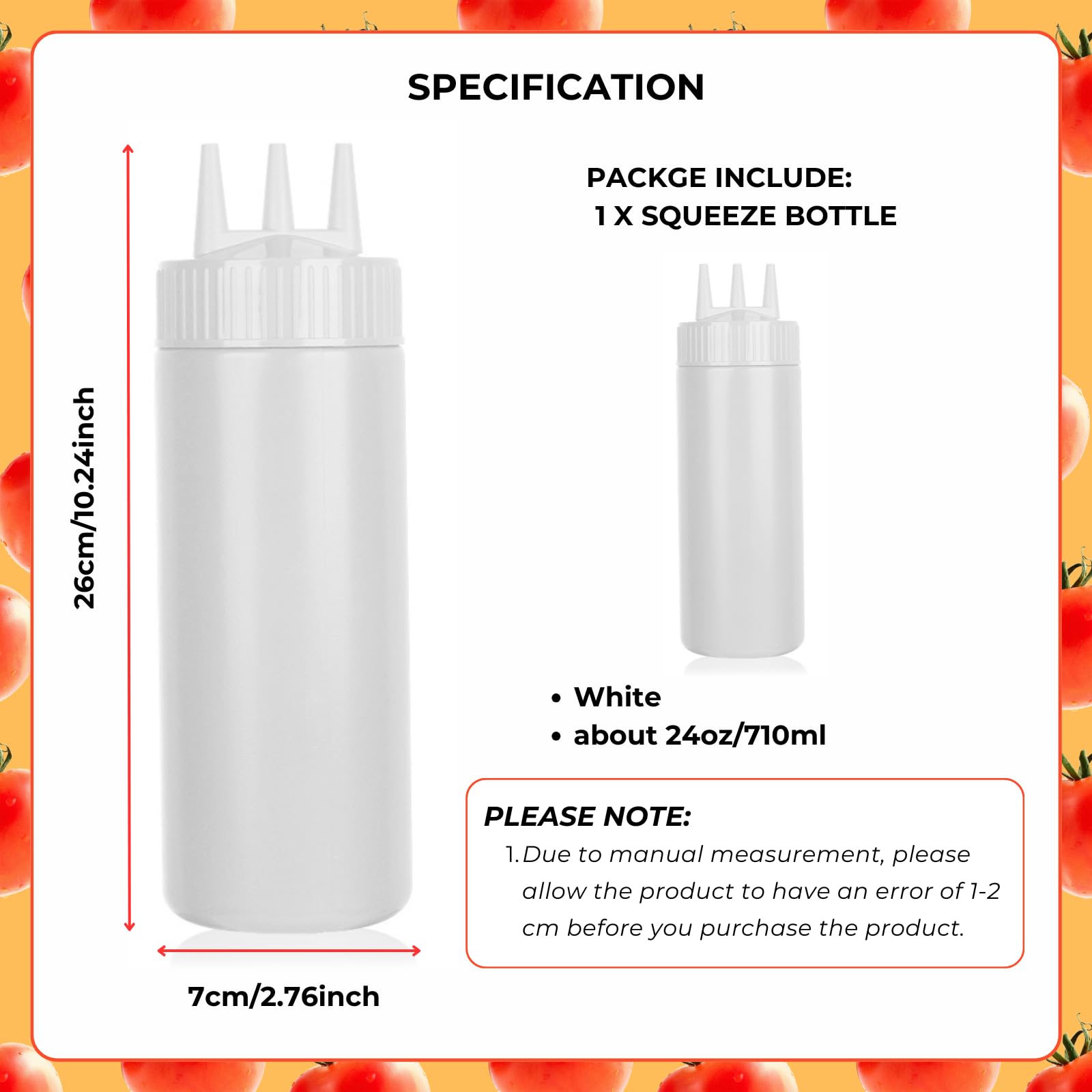 Beyonday 24oz White Seasoning Squeeze Bottles - 3-Hole Ketchup Mustard Dressing Dispenser for Kitchen, Restaurant & Bakery - Perfect for Salad Dressings, Sauces, Condiments & Creams - Ideal for Home Cooking, Food Service & Commercial Use
