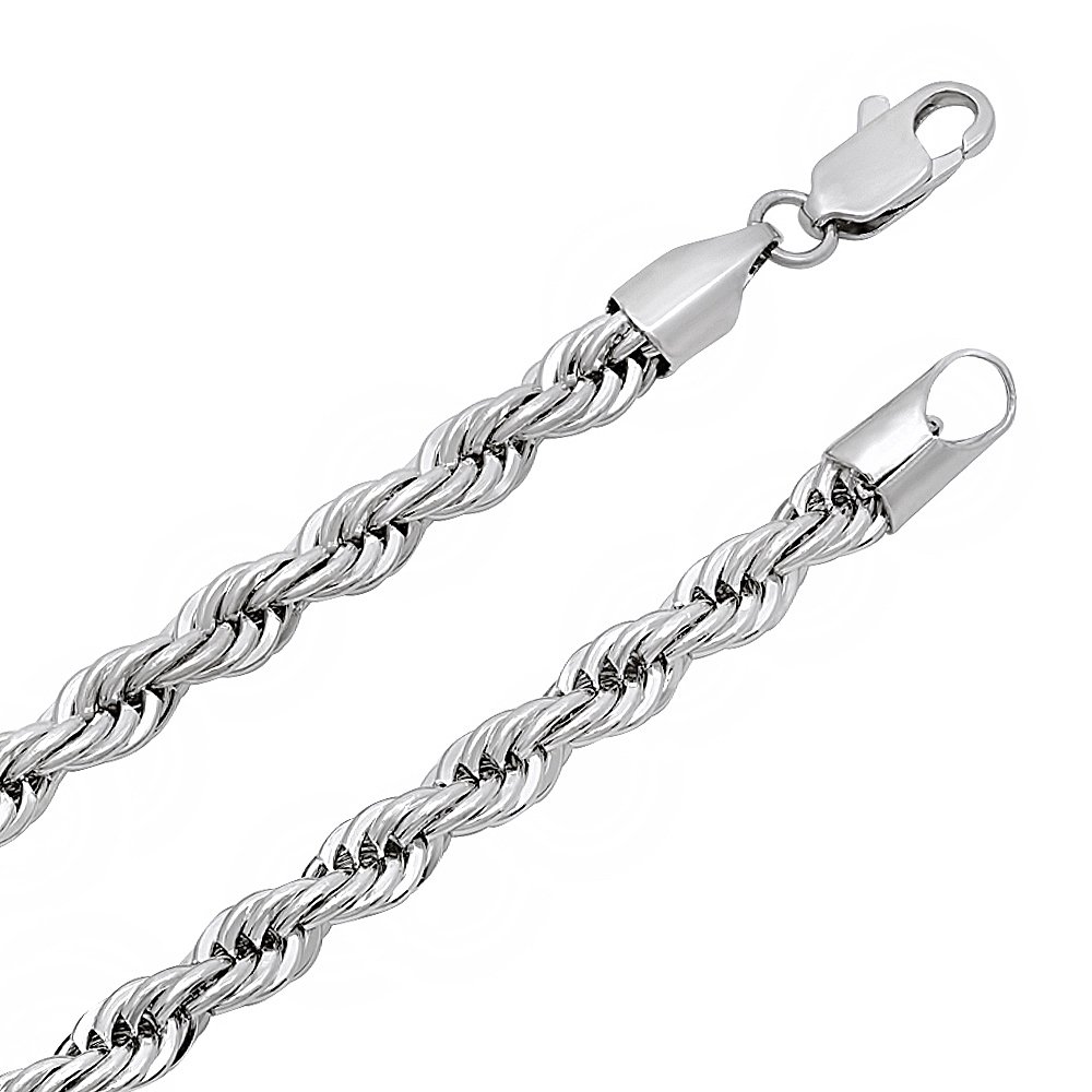 5mm Rhodium Plated Twisted Rope Chain Necklace for Women - Durable & Hypoallergenic Jewelry for Everyday Wear, Parties & Gifts
