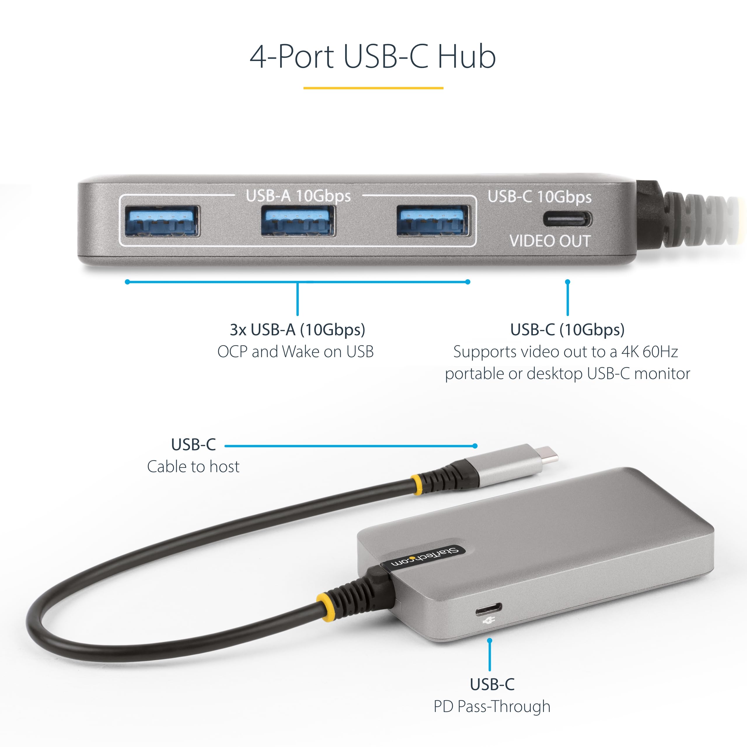 StarTech.com 4-Port USB-C Hub with 4K 60Hz HDMI Output - 3x USB-A 3.2, 1x USB-C, 100W PD Charging, 10Gbps Data Transfer, Compact Design for MacBook Pro/Air, iPad Pro & Windows Laptops - Perfect for Home Office, Remote Work & Travel Accessories