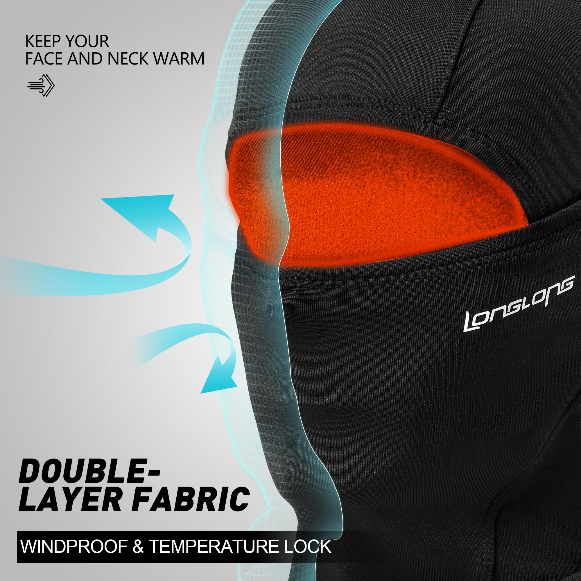 LONGLONG Balaclava Ski Mask - Moisture Wicking, Windproof & Warm Double Layer Full Face Cover for Men & Women - Perfect for Winter Skiing, Snowboarding, Motorcycling & Outdoor Activities