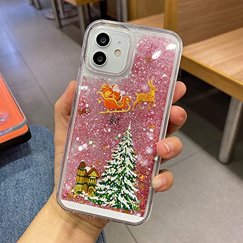 Topwin Christmas Liquid Floating Glitter Case for iPhone 11 Pro Max - Sparkling Snowman Santa Design, Shockproof Defender Cover (Pink) | Perfect Holiday Gift & Winter Party Accessory for Apple iPhone 11 Pro Max