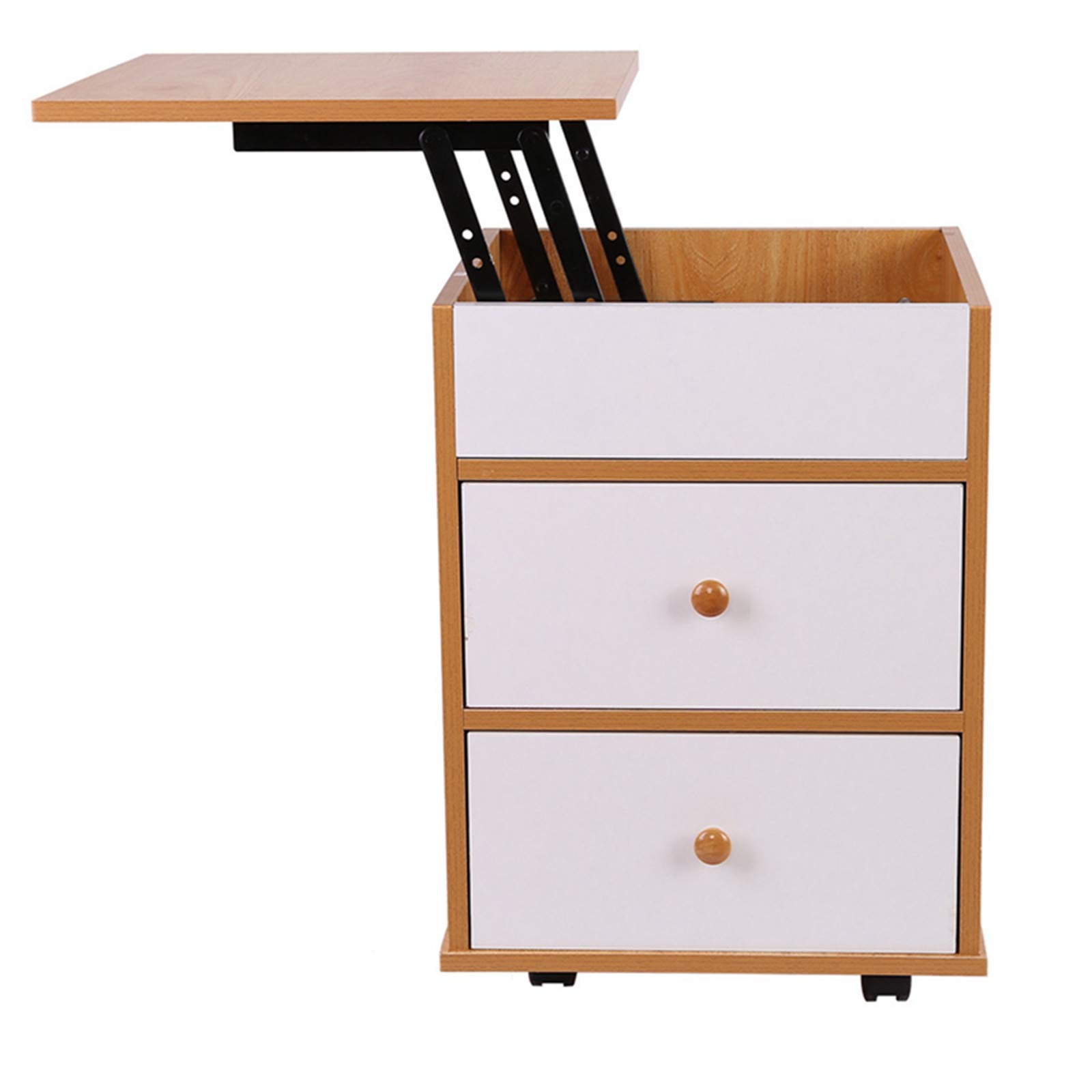 Melupa Home Desk with Drawers and Shelves - Functional Wooden Bedside Table, Adjustable Height Rolling Laptop Desk, Computer Table Nightstand for Office, Bedroom & Small Spaces