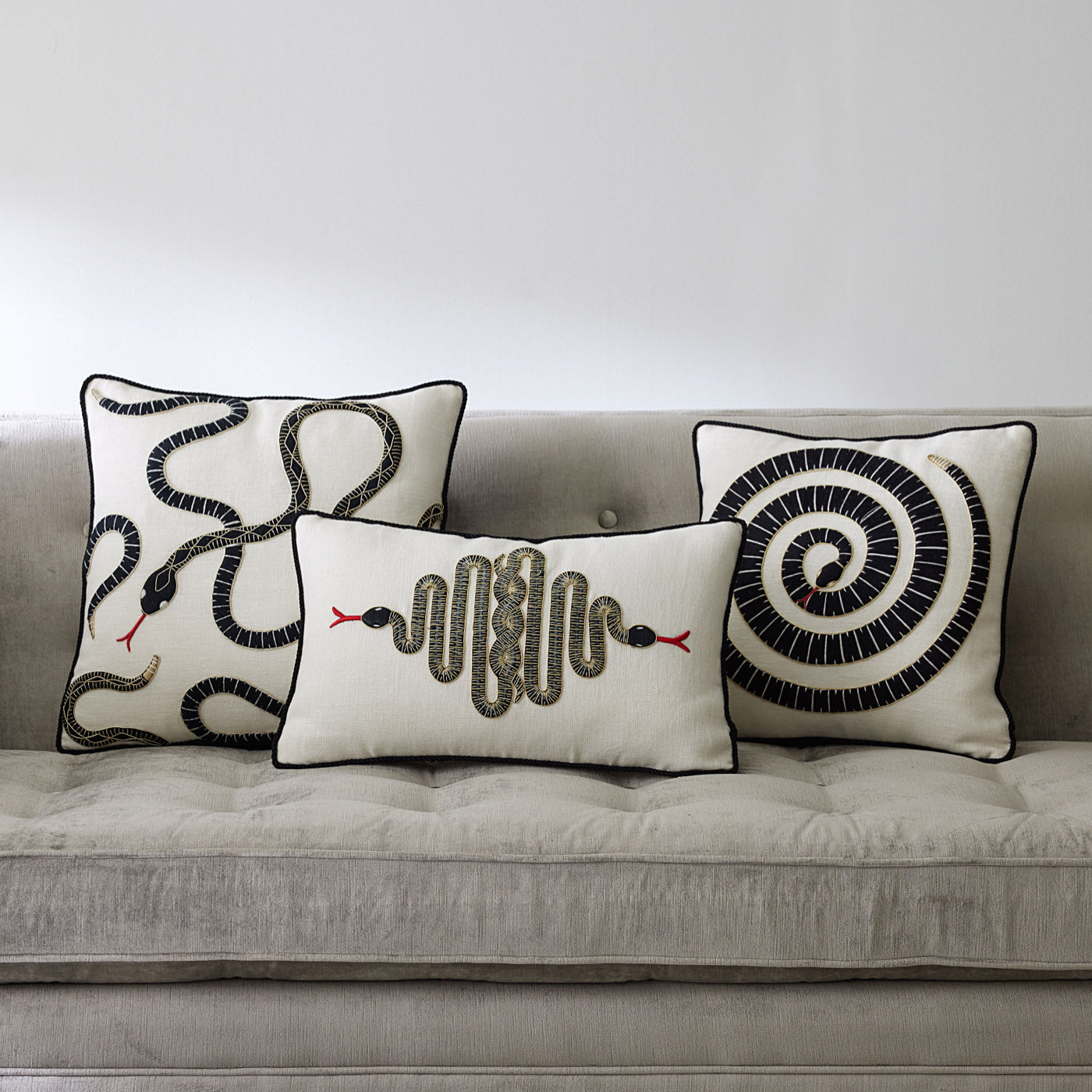 Snake Embroidered Throw Pillow Cover - Bohemian Home Decor for Couch, Bed, Sofa - Unique Snake Pattern Decorative Pillow Case for Living Room, Bedroom, Dorm