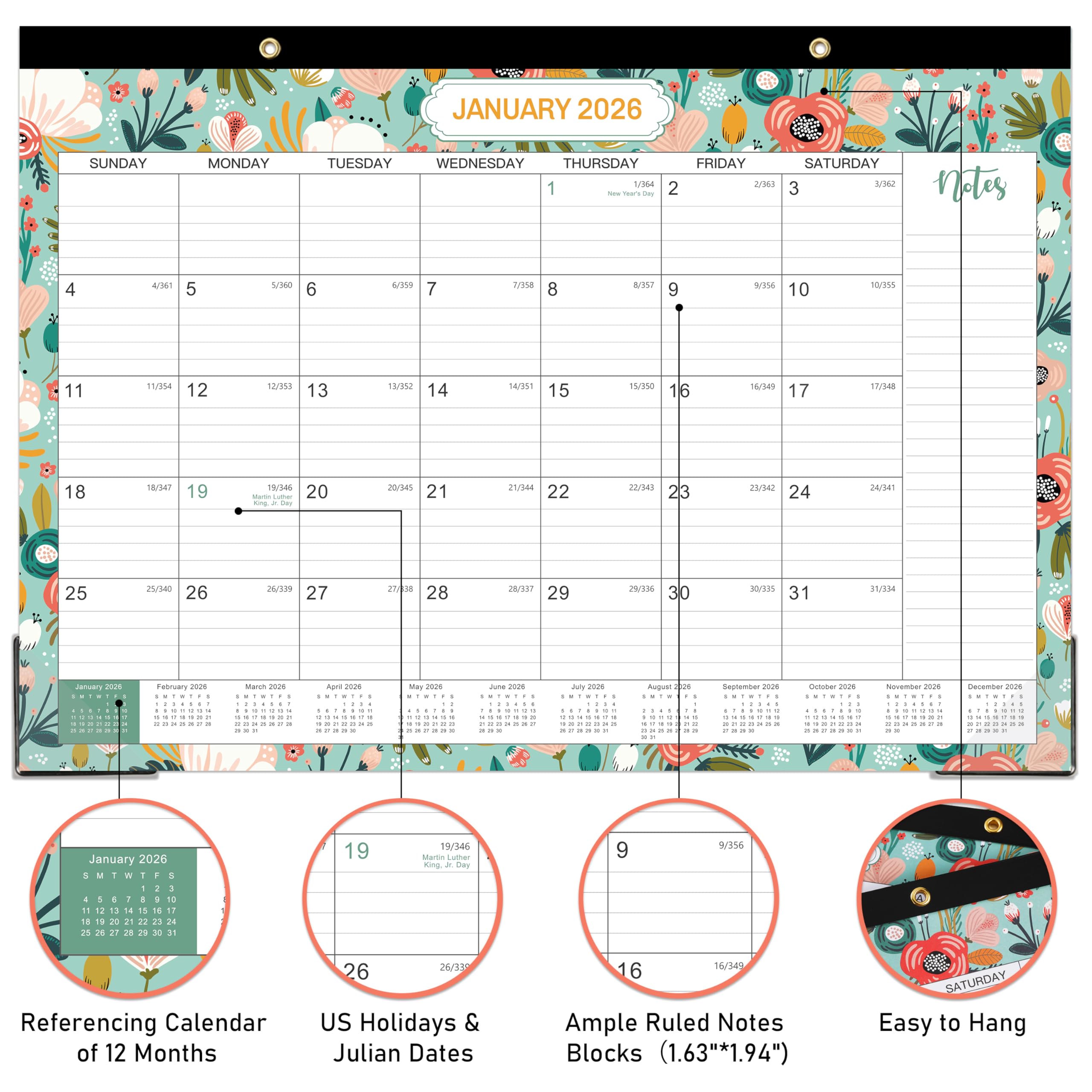 2025-2026 Desk Calendar - 18 Month Large Planner from July 2025 to December 2026 | 12