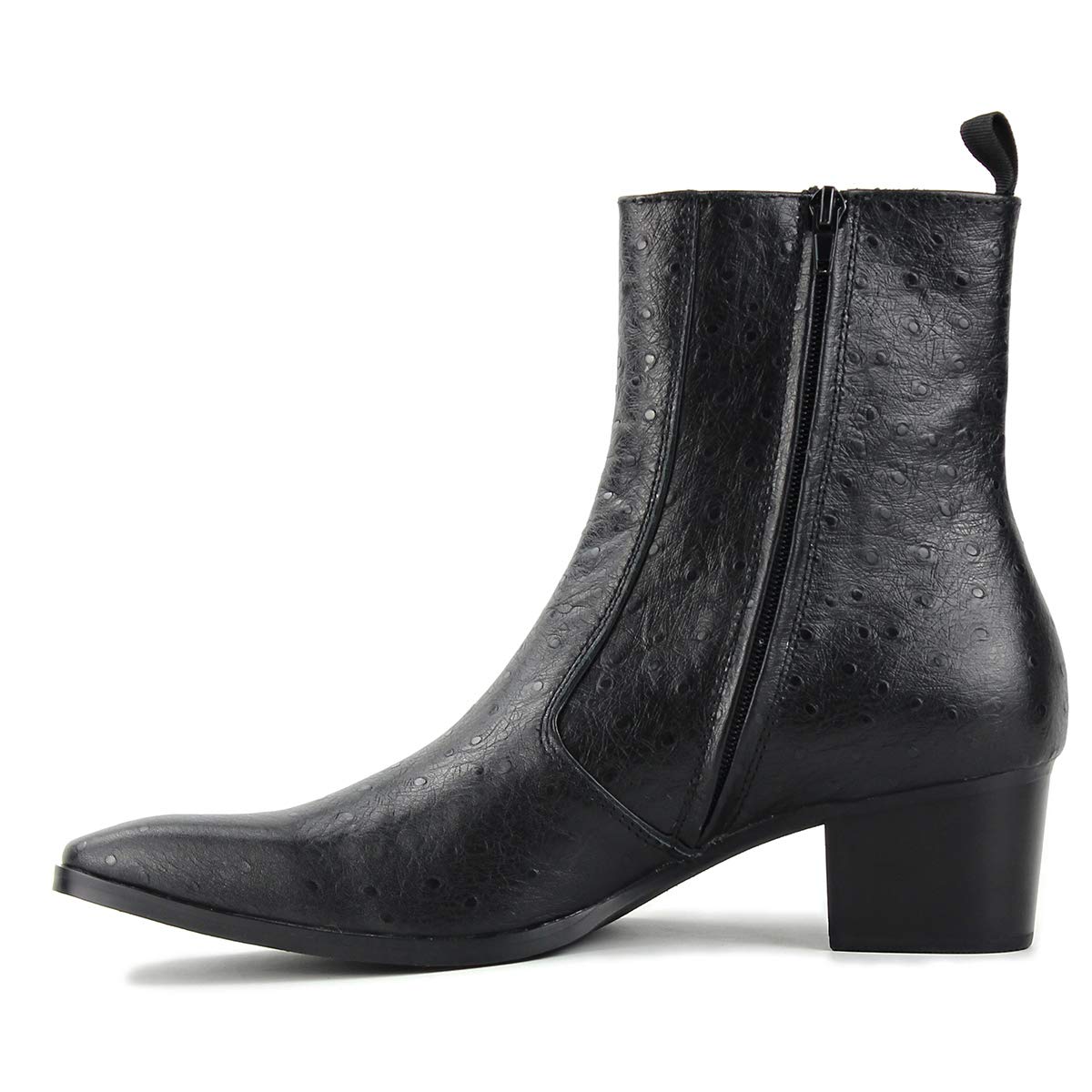 Premium Men's Chelsea Ankle Boots - Genuine Leather Ostrich Print Western Cowboy Boots with Side Zipper & Low Heel - Stylish Dress Boots JY014 for Casual Wear, Office & Night Out