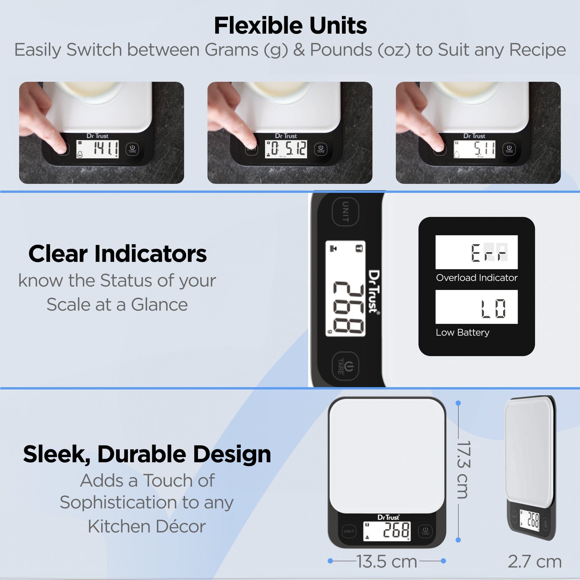 Dr Trust USA Digital Kitchen Scale 5kg - Precise Food Scale for Baking, Cooking & Portion Control with Tare Function - Perfect for Home, Shop & Healthy Diet Meal Prep