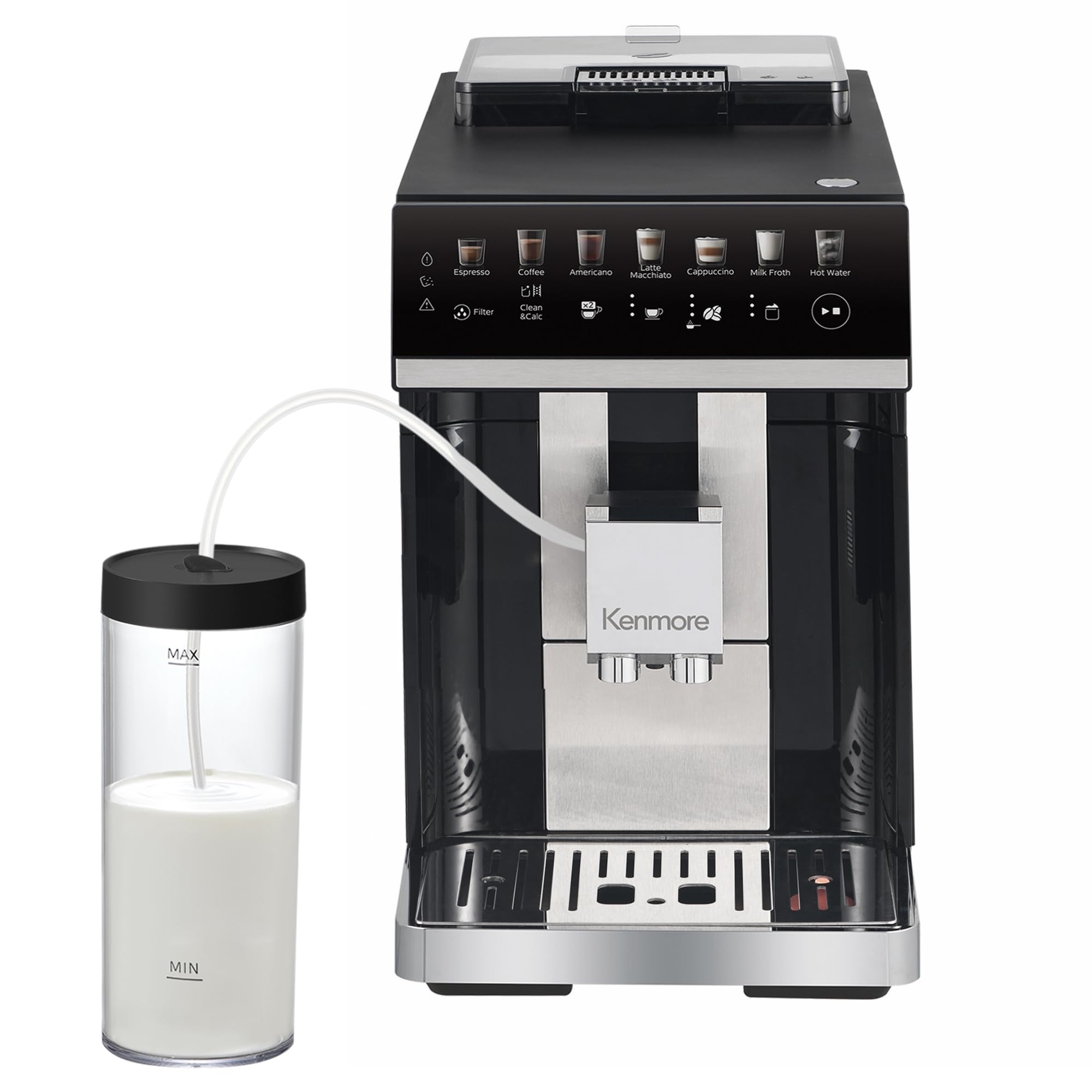 Koolatron Kenmore Espresso Machine - Fully Automatic Coffee Maker with Built-in Grinder, Milk Frother & Auto Tamper | Professional Barista Style for Cappuccino, Latte & Black Coffee | Perfect for Home, Office & Cafe Use