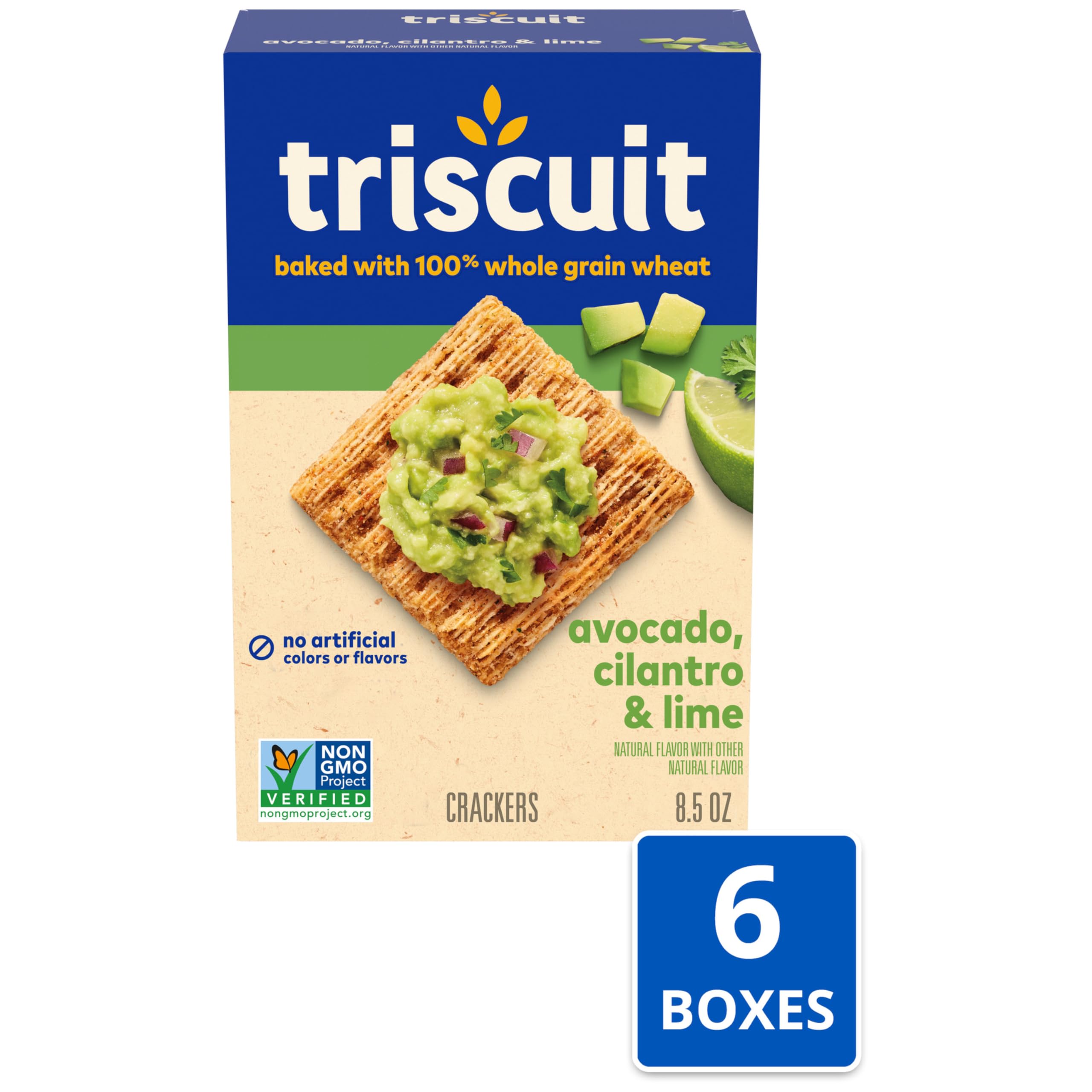 Triscuit Avocado, Cilantro & Lime Whole Grain Wheat Crackers - Healthy Lunch Snacks, Bulk Pack of 6 (8.5 oz Boxes) - Perfect for Office, School & On-the-Go Snacking