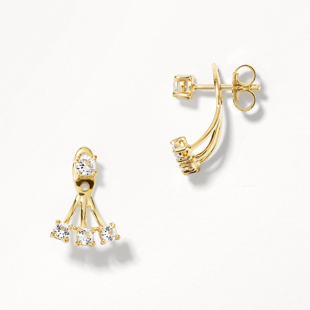 White Topaz Trio Jacket Stud Earrings in 14K Gold - Elegant Everyday Jewelry for Women