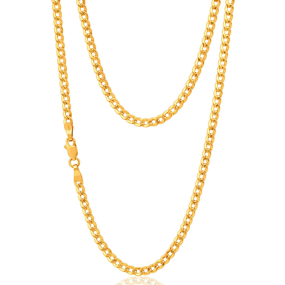 9ct Elegant Yellow Gold Copper Filled Curb Chain 45cm - Perfect for Layering Necklaces, Gift Giving & Everyday Jewelry Wear