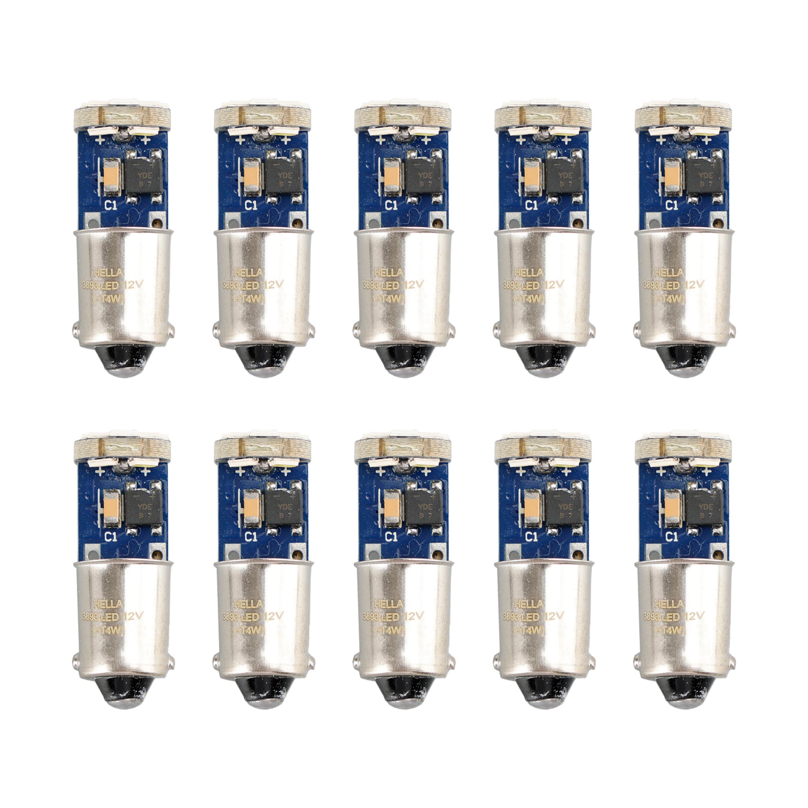 10X HELLA LED Retrofit Bulbs 3893W T4W 12V 1.5W BA9S Base 6000K Cool White - Perfect for Car Interior Lights, Dashboard Illumination, and Marine Applications