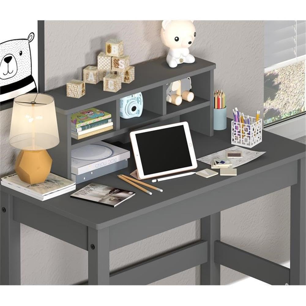 Acme Logan Gray Wooden Rectangular Writing Desk with Hutch & Cable Management Hole - Perfect for Home Office, Study & Workspace Organization