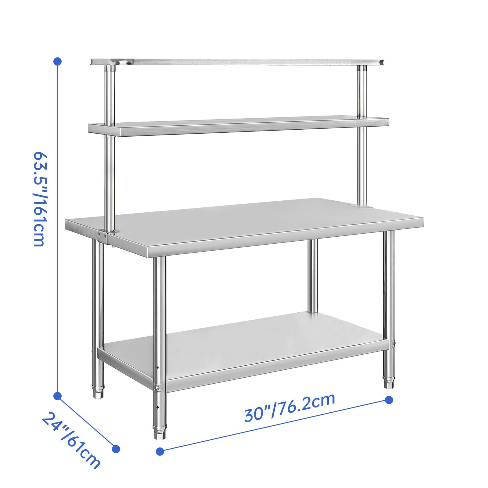 GARVEE 30 x 24 Inches Stainless Steel Work Table - Heavy Duty Adjustable Shelf & Hooks, High Weight Capacity, Removable Shelves for Kitchen, Garage, Restaurant | Commercial Food Prep, Workshop Organization, Home Storage Solution