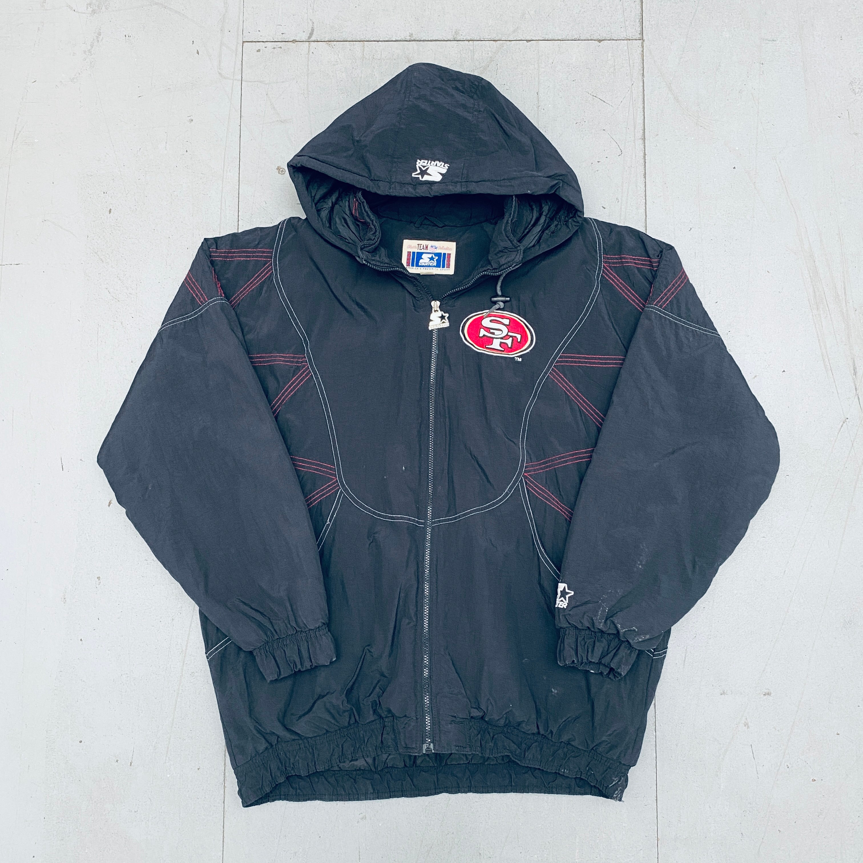 Vintage 1990s San Francisco 49ers Blackout Full-Zip Starter Jacket XXL - NFL Football Fan Gear for Game Day & Retro Sports Fashion