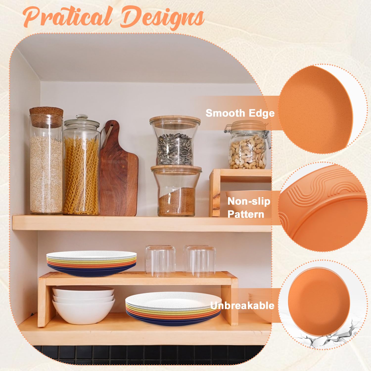 Eco-Friendly 10 Inch Reusable Plastic Plates Set of 8 - Unbreakable Wheat Straw Dinner Plates, Dishwasher & Microwave Safe - Perfect for Kitchen, Camping, RV, Party & Outdoor Dining - Modernist Series Dinnerware