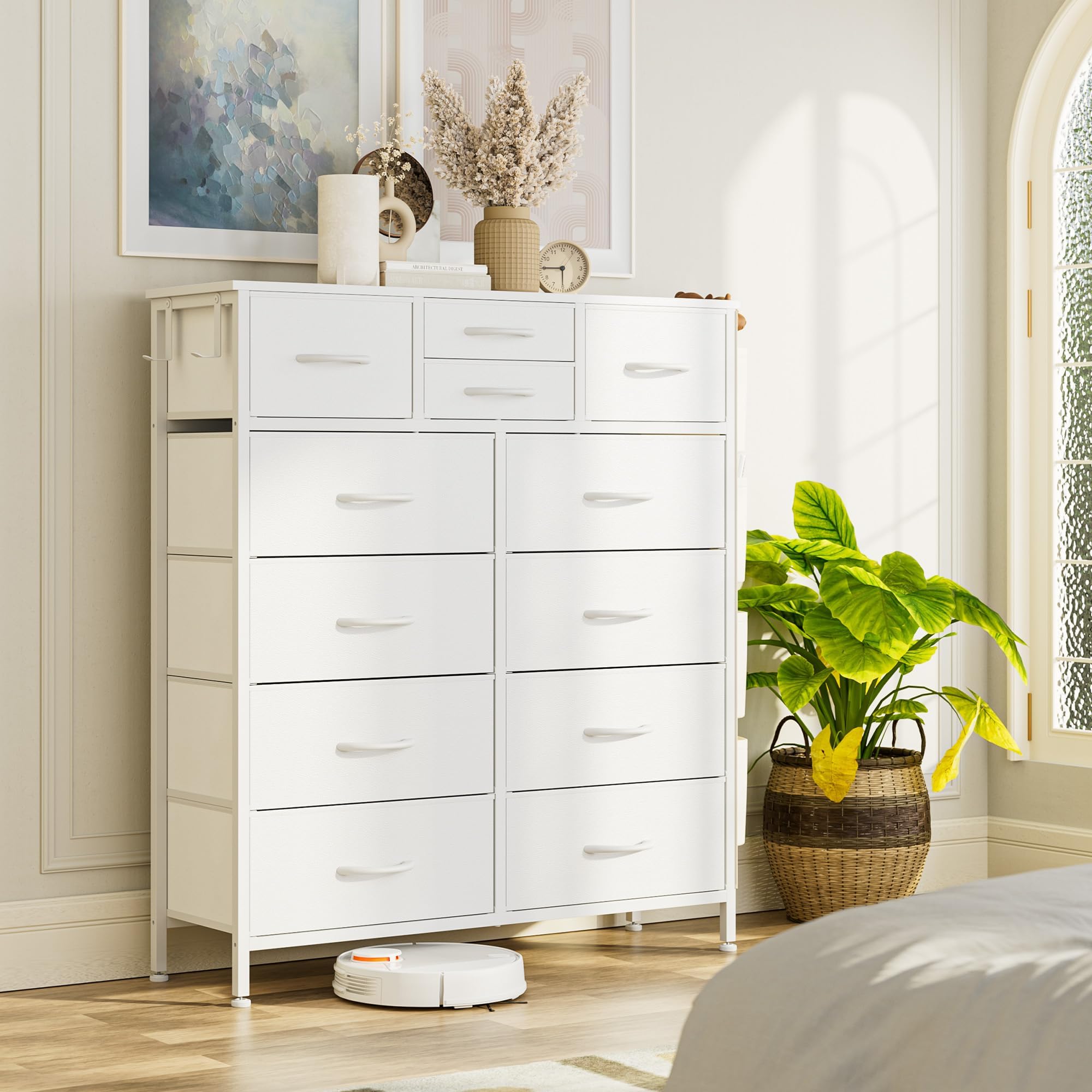 White Dresser with 12 Drawers - Bedroom Storage Organizer for Clothes & Accessories - Perfect for Hallway or Entryway